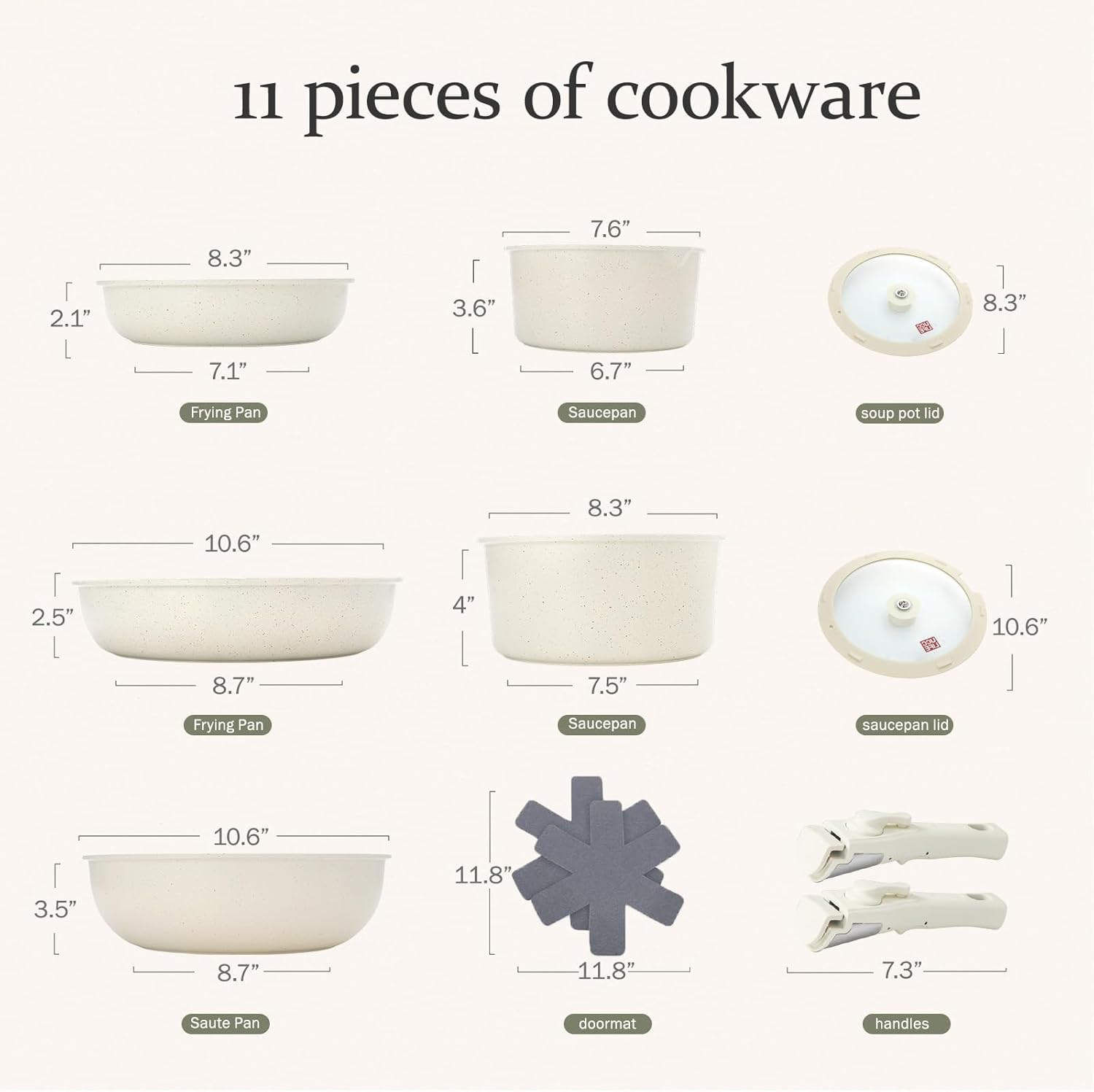 UCC LIFE 11Pcs Nonstick Cookware Set with Detachable Handles