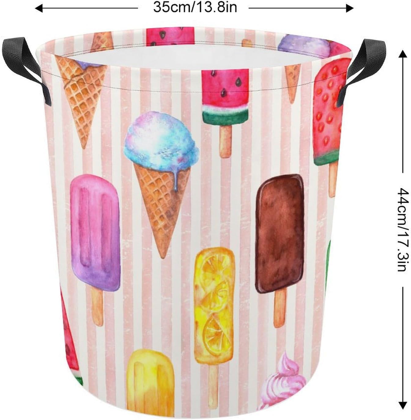 Retro Watercolor Ice Cream Laundry Basket with Handles