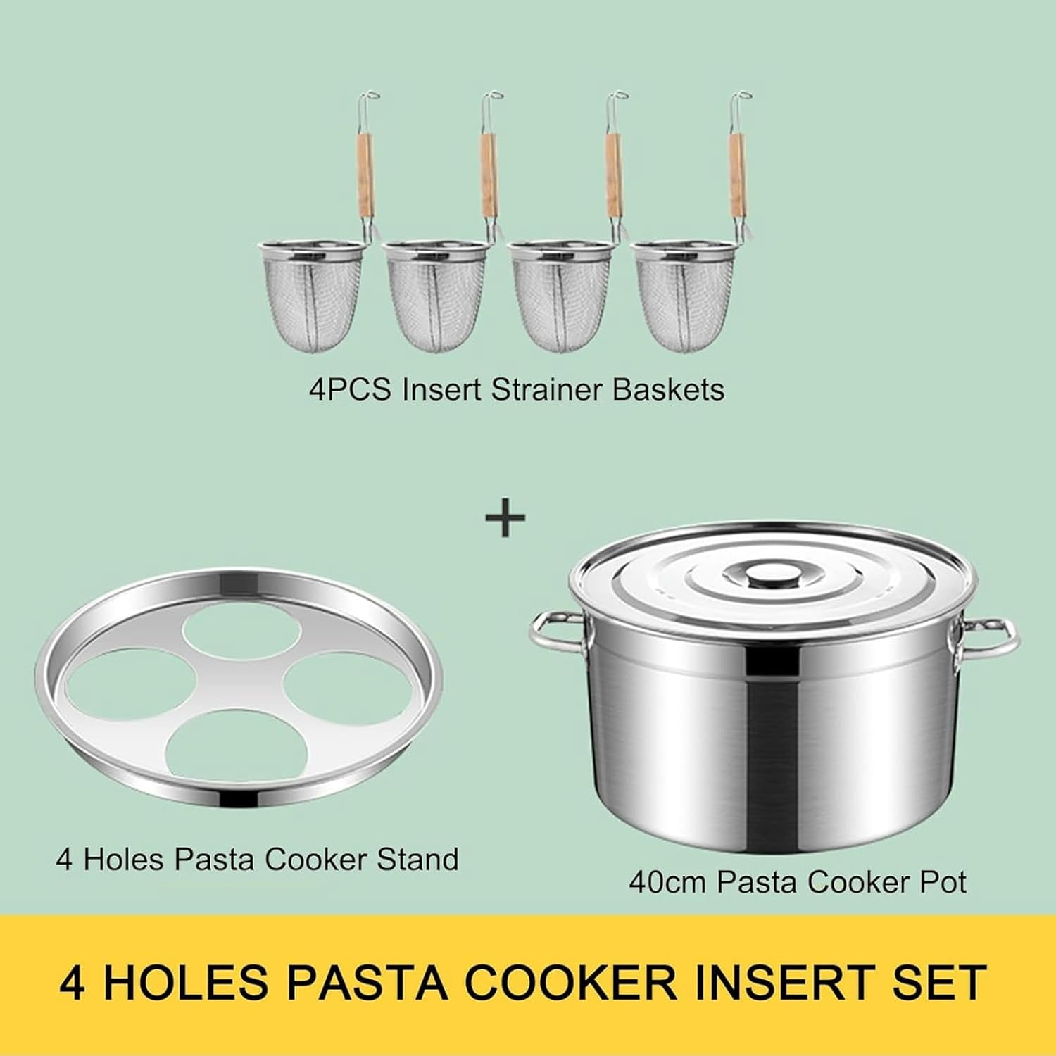 Heavy Duty Stainless Steel Pasta Pot with Strainer Basket