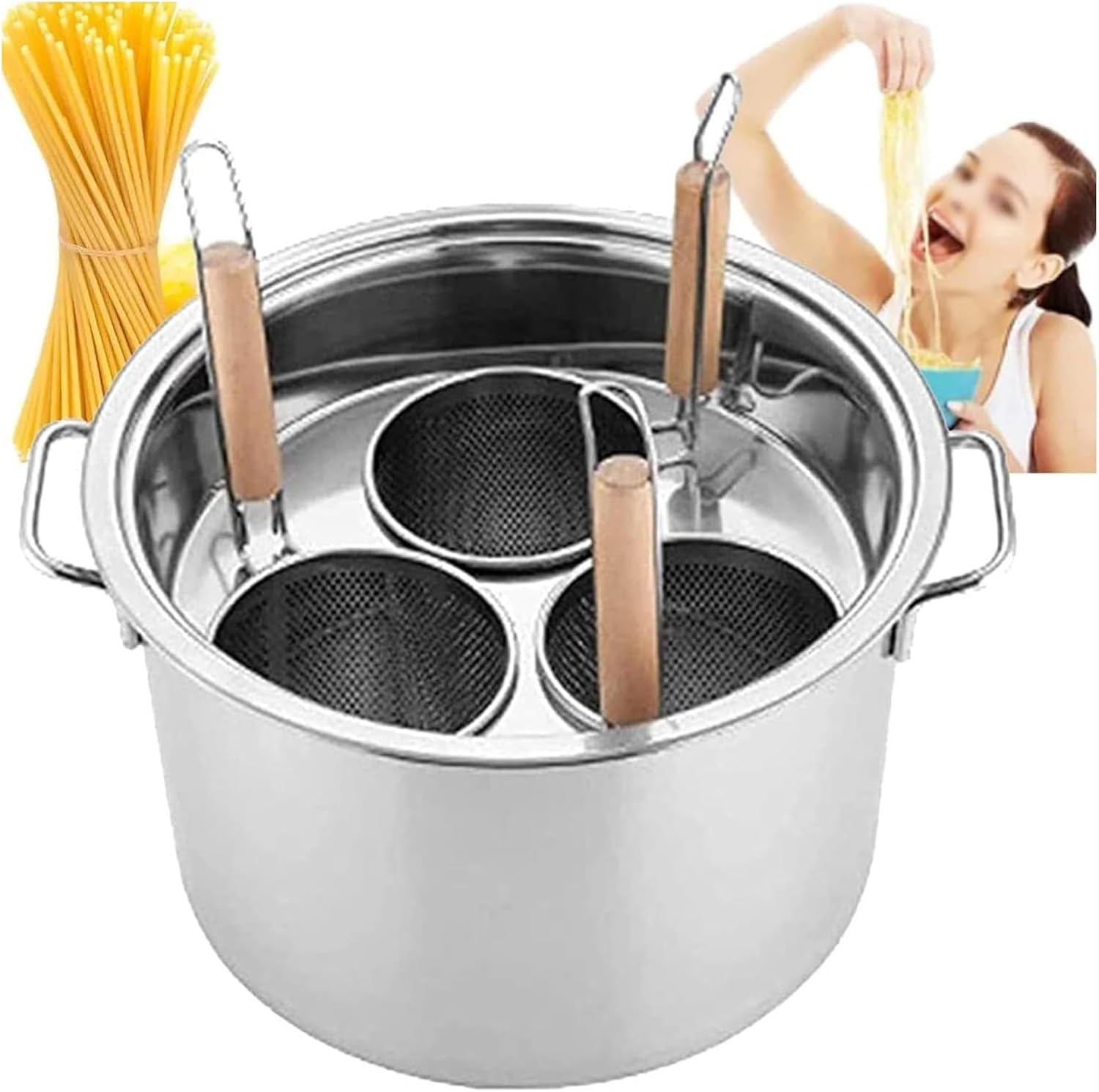 Stainless Steel Pasta Pots with Strainer Baskets