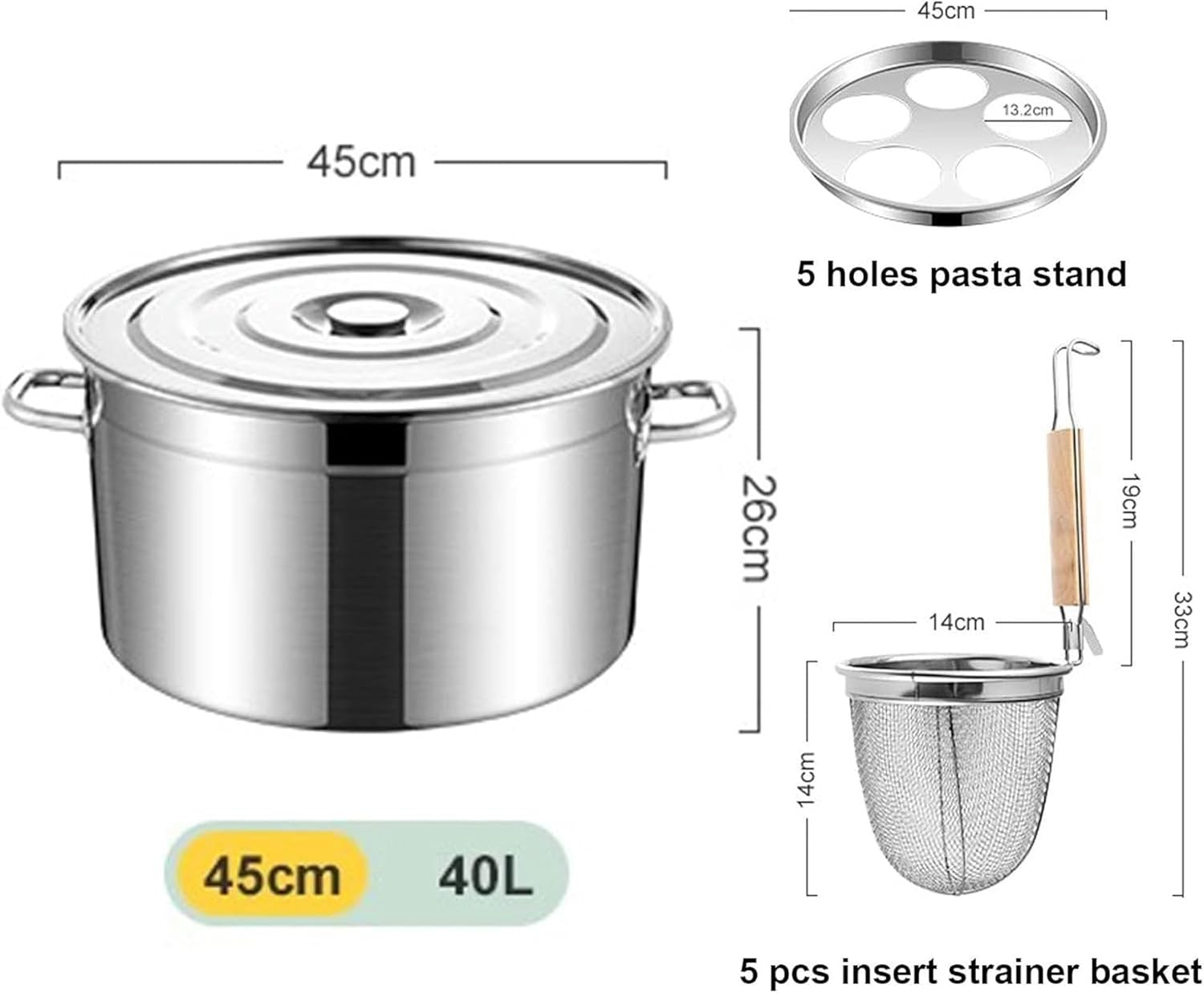 Bingwang 5 Hole Pasta Cooker Set with Strainer Basket