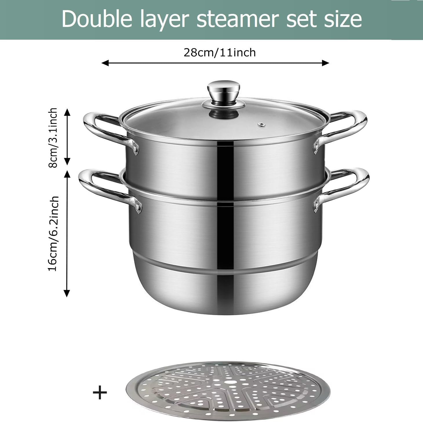 11-inch Stainless Steel Steamer Pot with Glass Lid