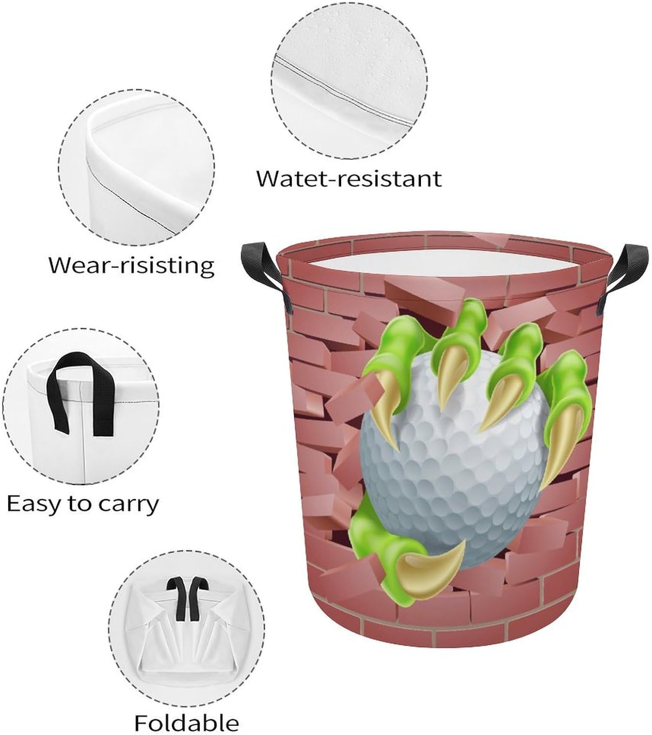 Dragon Claw Golf Ball Laundry Basket with Handles Foldable and Waterproof