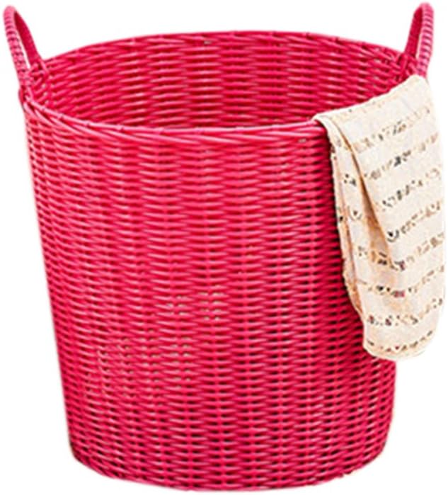 Solid Color Woven Plastic Rattan Clothes Basket PinkViolet