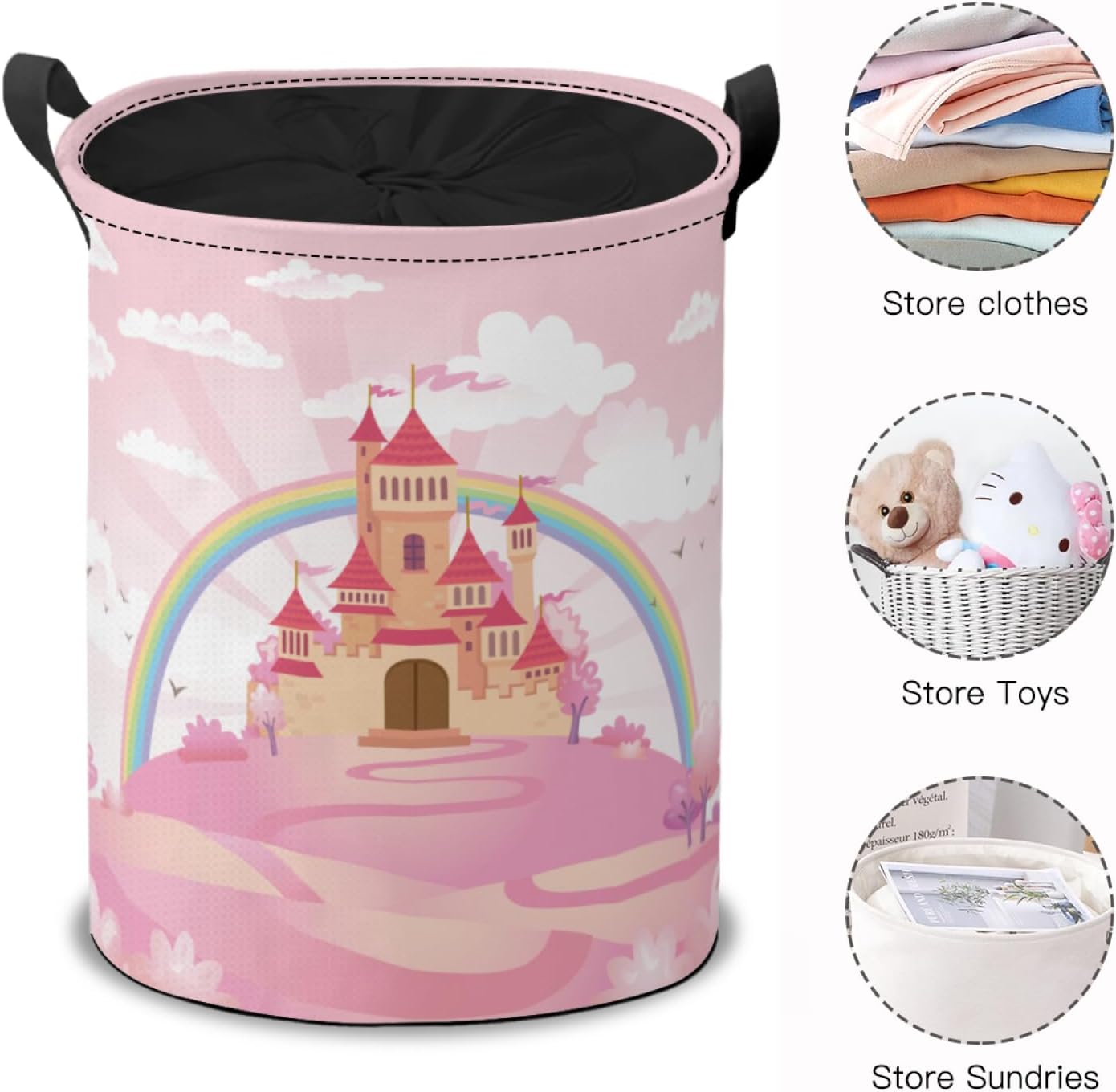 Pink Castle Laundry Hamper Basket Cute Fairy Tale Storage Solution
