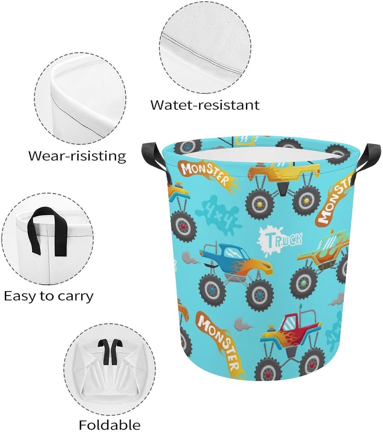 MEIKKOMonster Truck Cartoon Laundry Basket