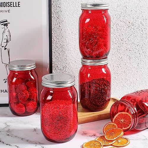 Amzcku 32oz Red Mason Jars with Lids 6 Pack