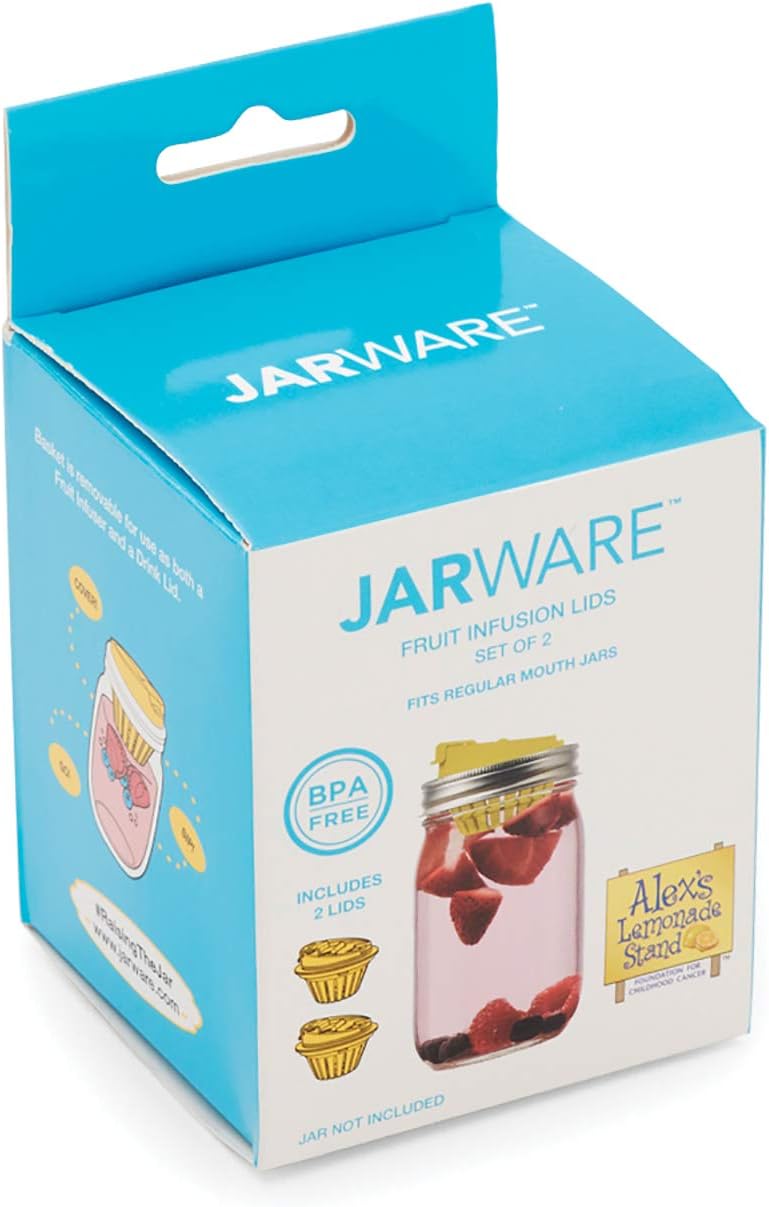Claires Lemonade Stand Mason Jar Fruit Infuser Lid Yellow Set of 2