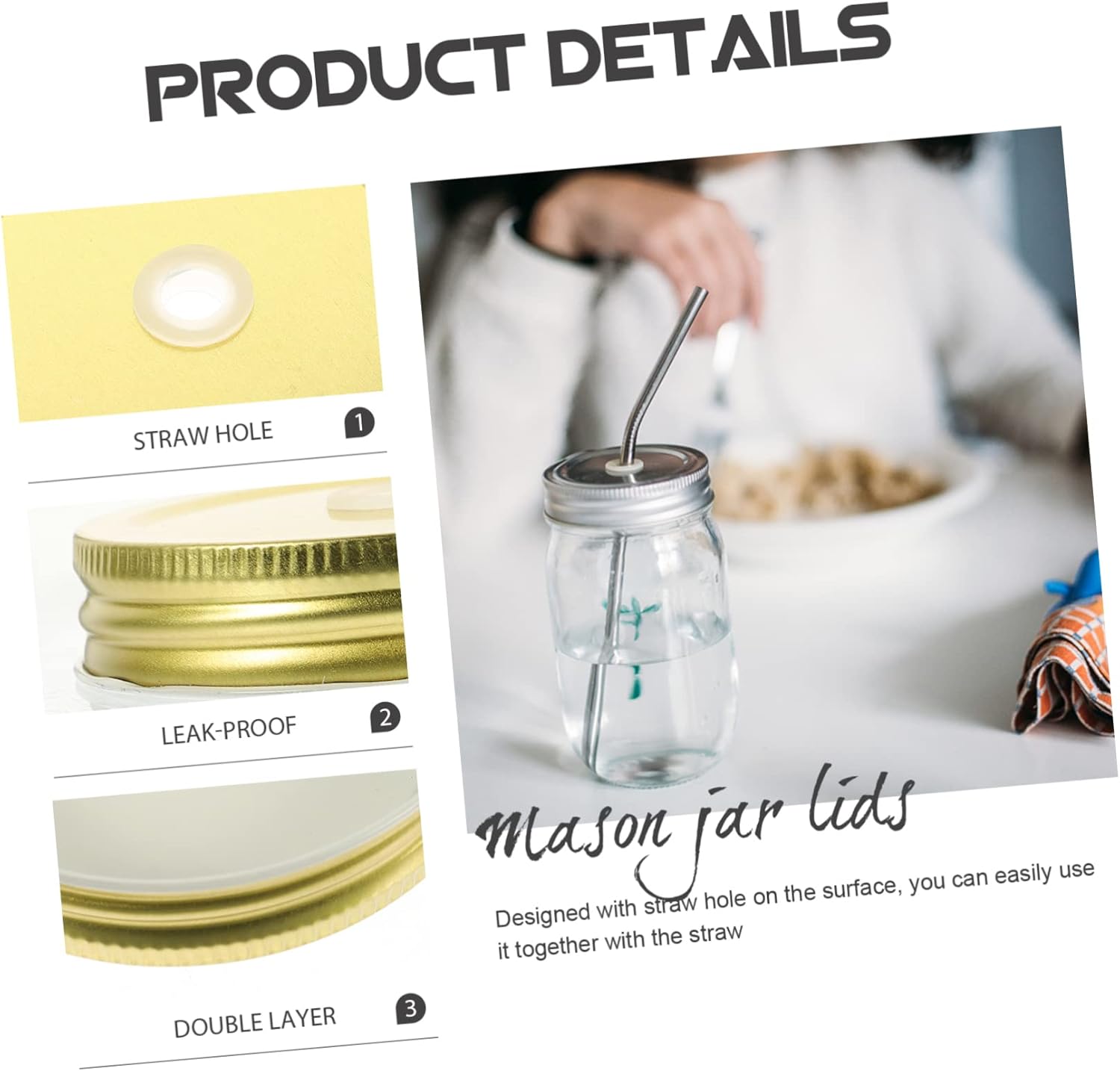 48-Piece Set of Reusable Mason Jar Lids with Straw Holes