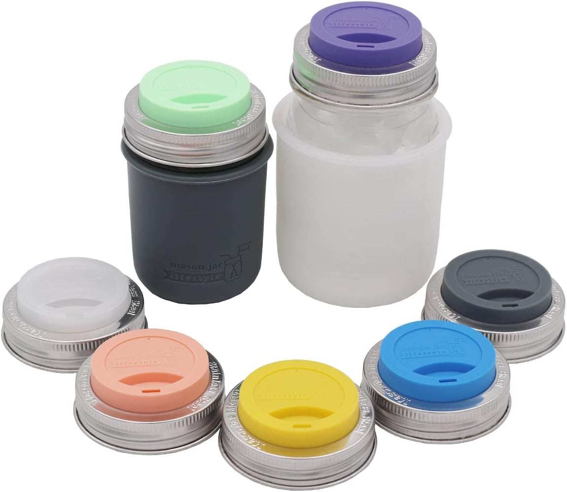 Mason Jar Silicone Lids with Rust-Proof Steel Bands 2-Pack