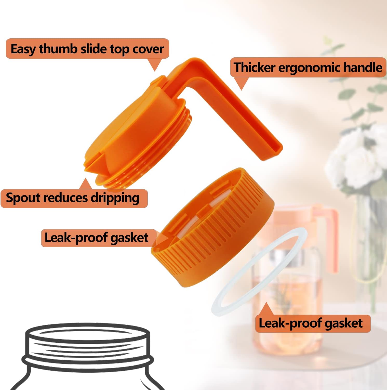 Wide Mouth Mason Jar Lids 2-Pack Black Orange Not Includes Jars