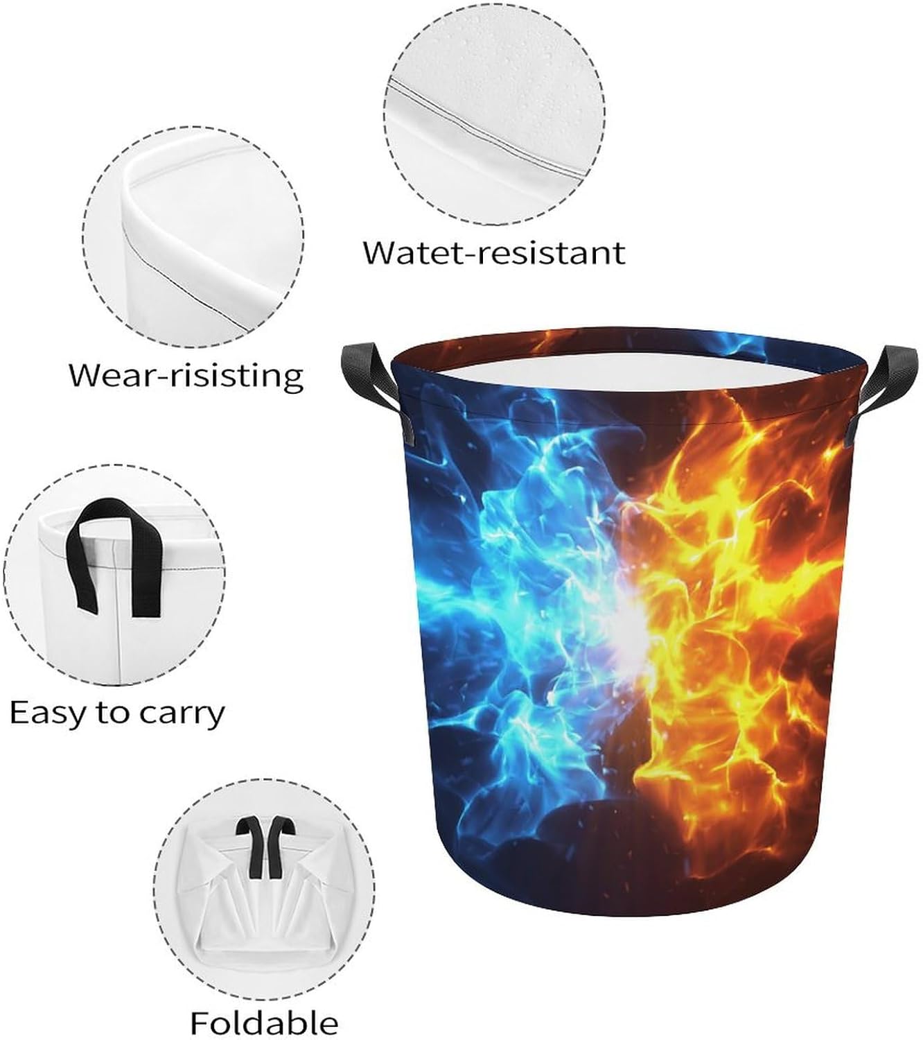 Crashing Blue and Red Flames Laundry Hamper