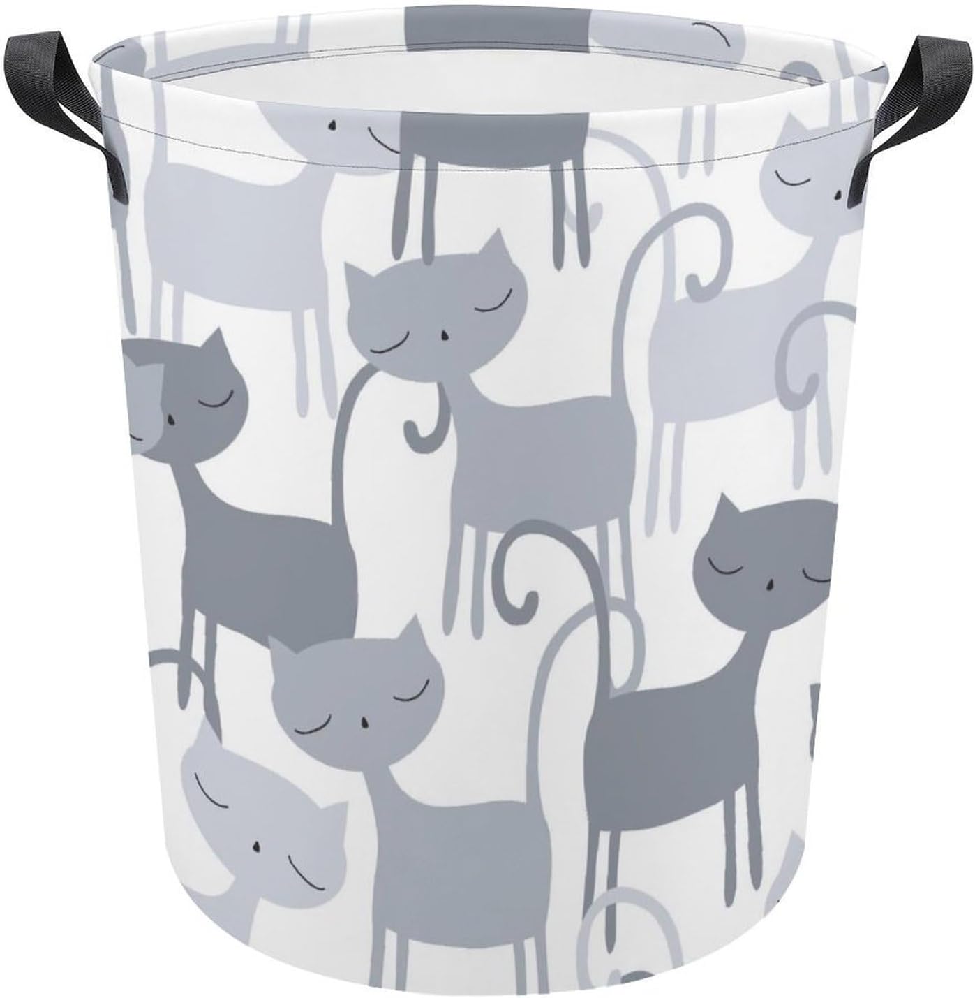 MEIKKO Grey Cat Pattern Laundry Basket with Waterproof Coating
