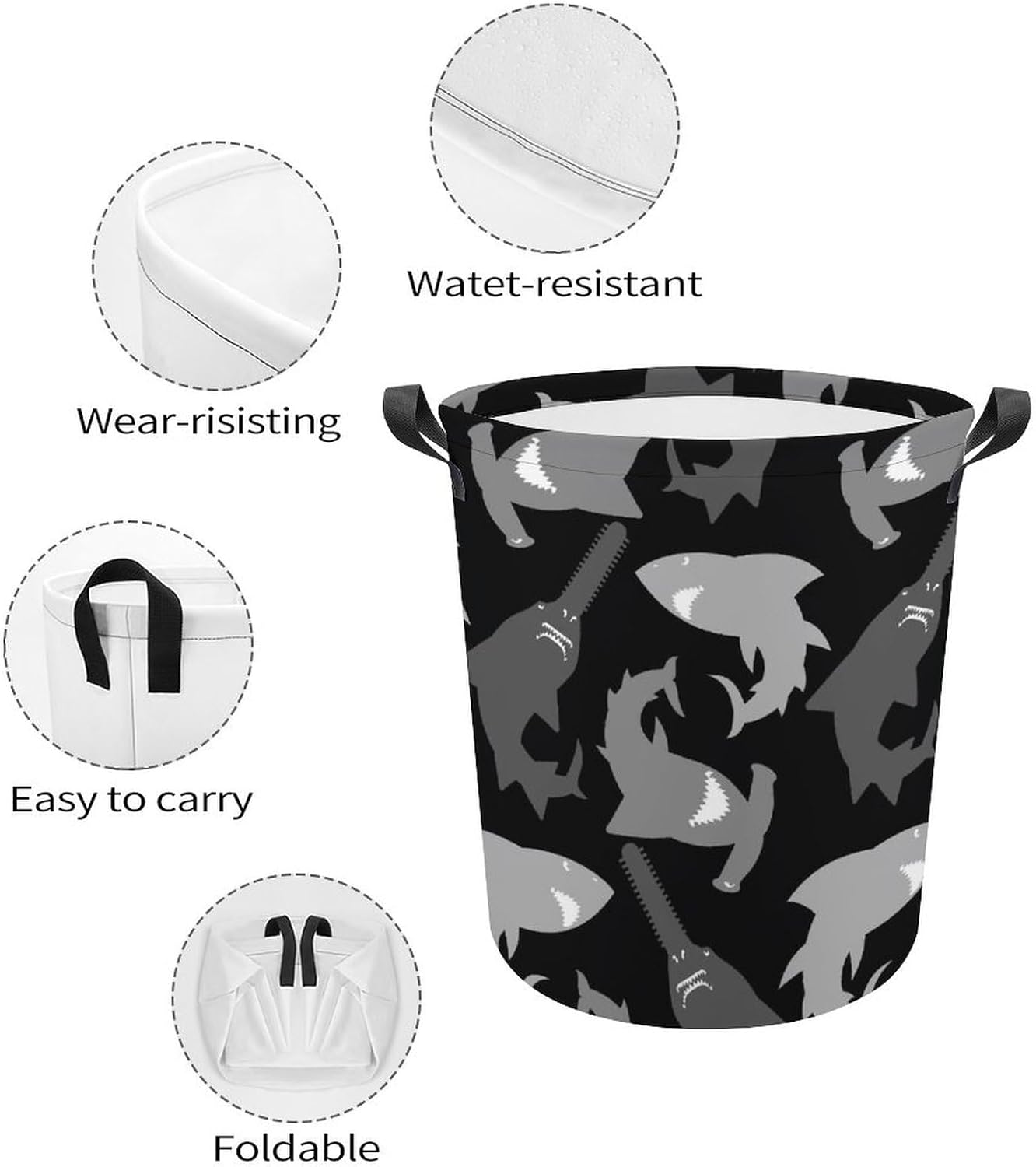 MEIKKO Shark Pattern Seemless Laundry Hamper