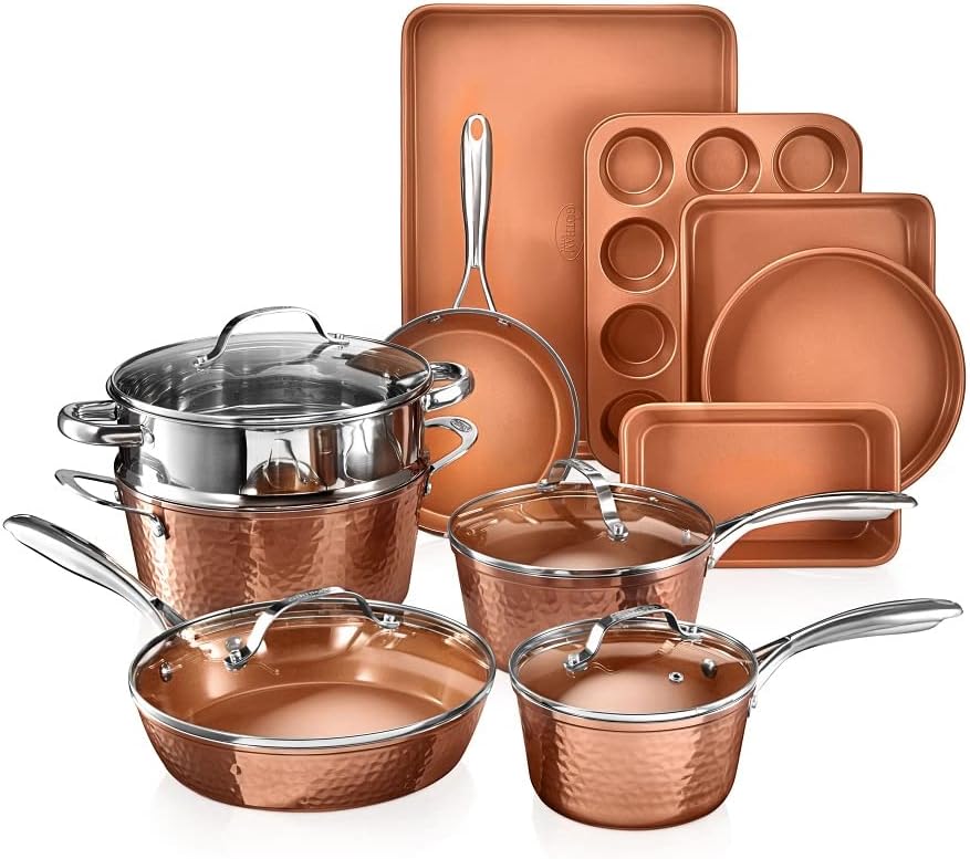 GOTHAM STEELHammered 15-Pc Ceramic Pot and Pan Set