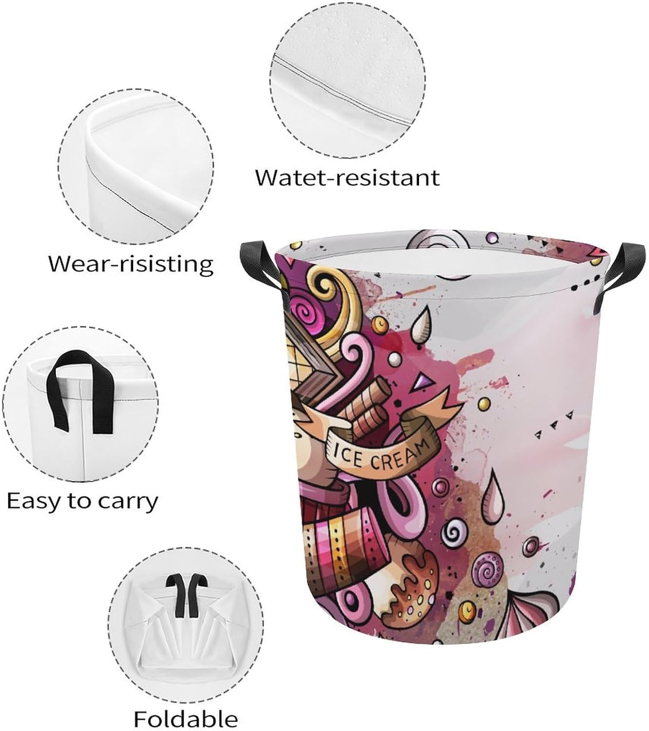 Cartoon Watercolor Ice Cream MEIKKOLaundry Hamper
