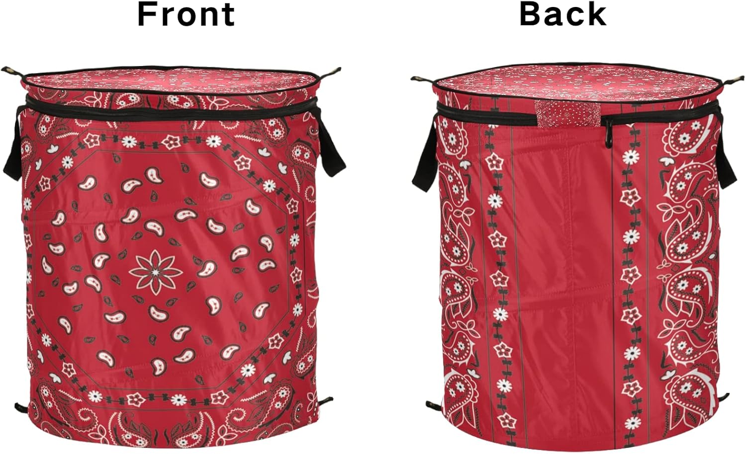 Red Bandana Print Paisley Laundry Hamper with Zipper Lid