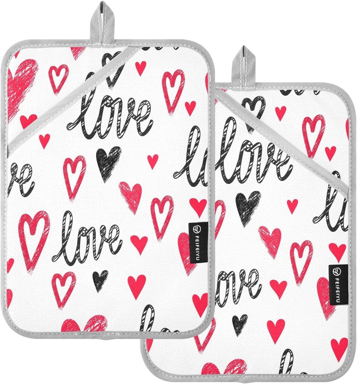 Kcldeci Hearts 2Pack Heat Resistant Oven Mitts