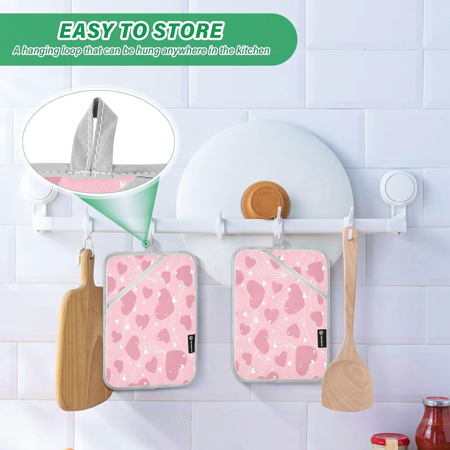 KCLDECI Heart 2Pack Pot Holders Heat-Resistant Oven Mitts for Baking Cooking