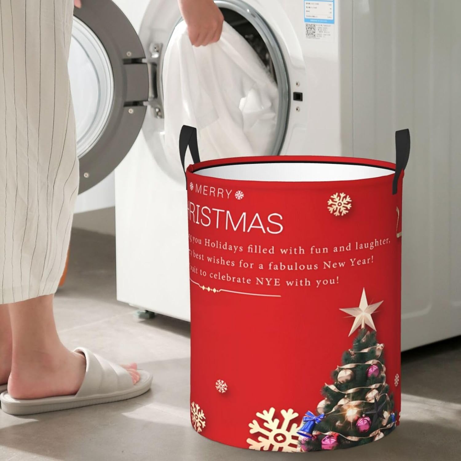 Merry Christmas Tree Snowflake Collapsible Laundry Basket