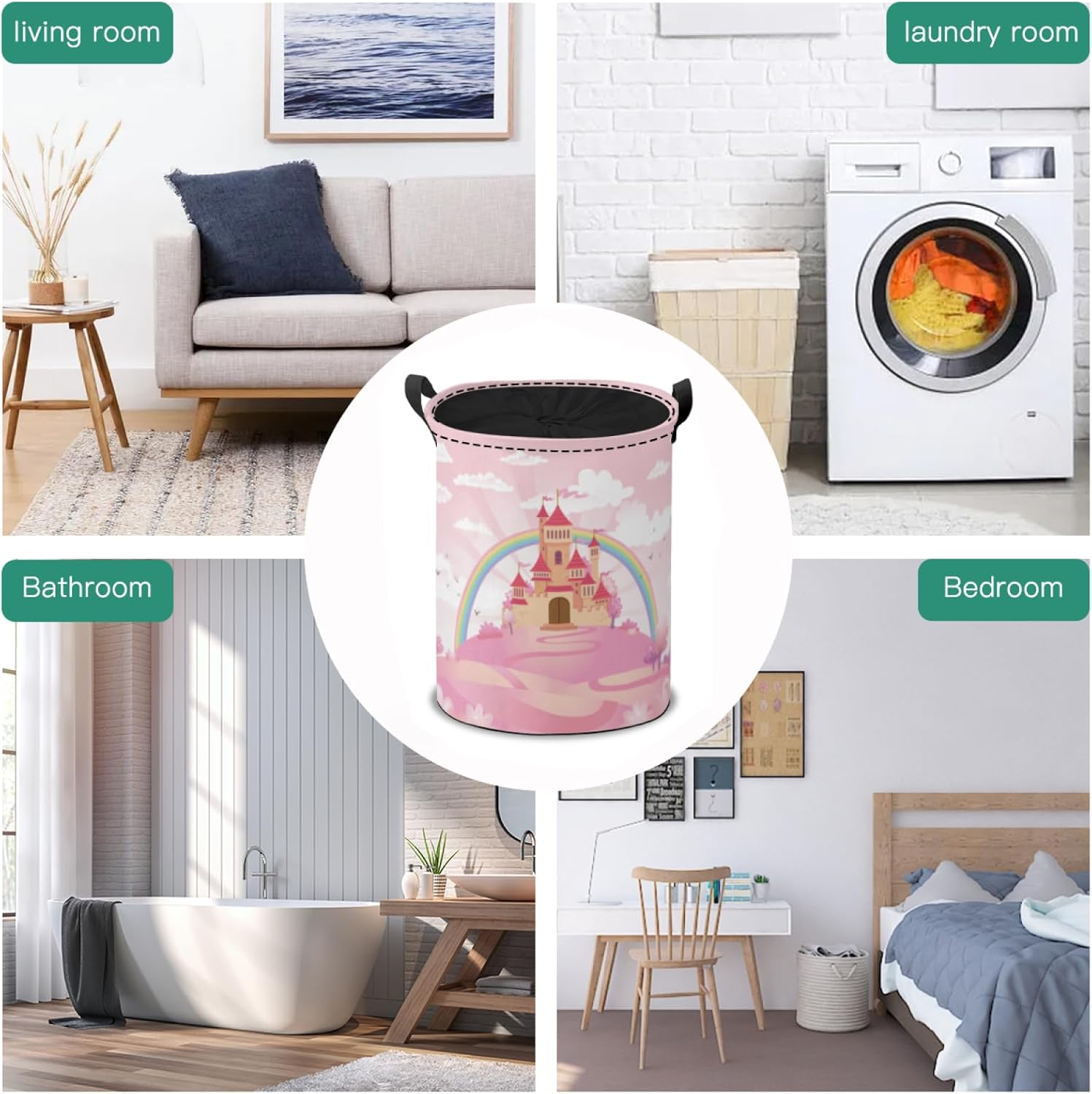 Pink Castle Laundry Hamper Basket Cute Fairy Tale Storage Solution