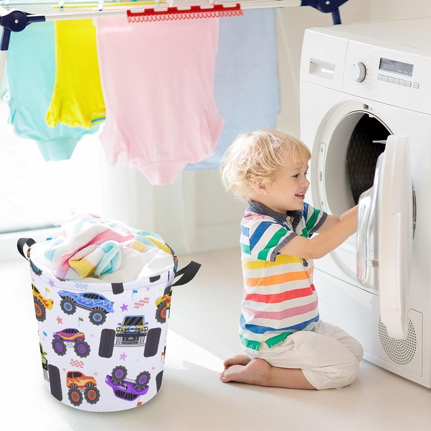 Cartoon Monster Trucks Water resistant Laundry Hamper