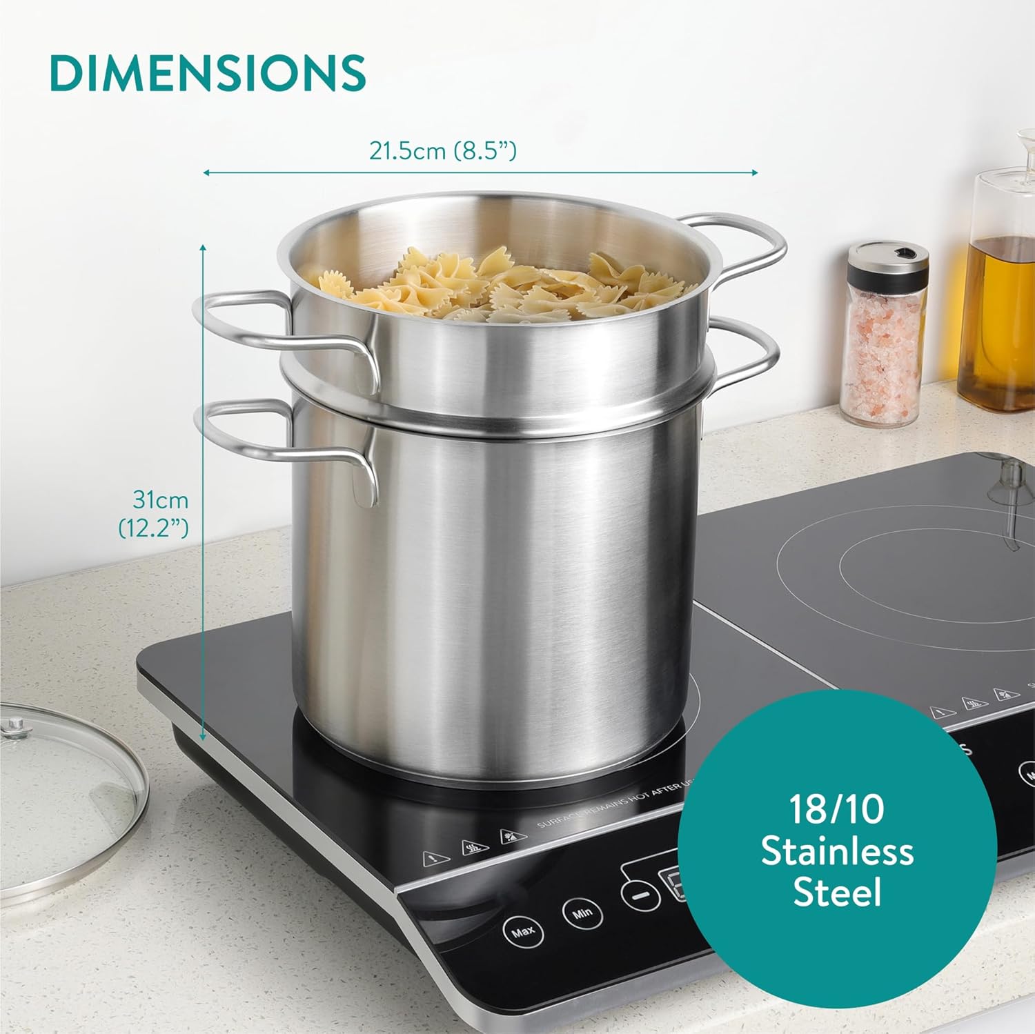 Navaris Stainless Steel Pasta Pot 57 L - Induction Gas Electric Oven Safe
