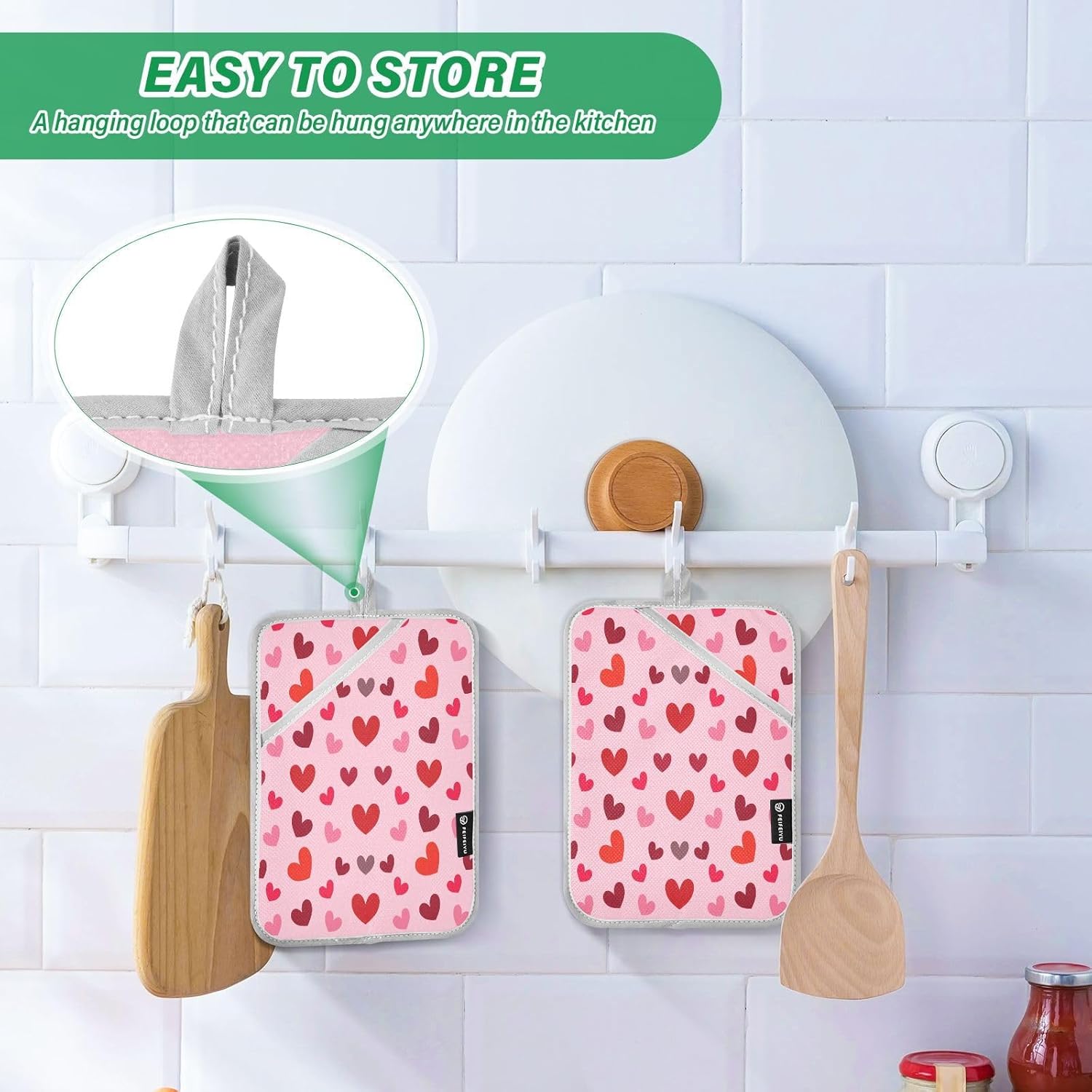 Kcldeci Cute Hearts 2-Pack Heat-Resistant Potholders