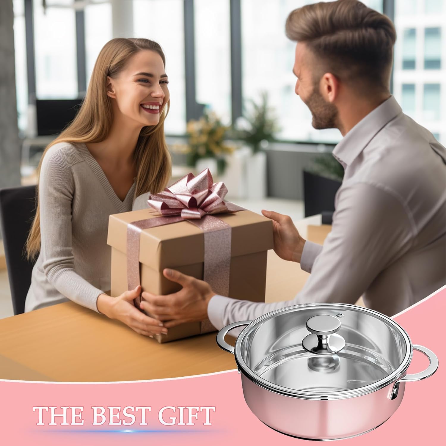 108-inch Dual-Handle Nonstick Stainless Steel Stock Pot with Visual Glass Cover