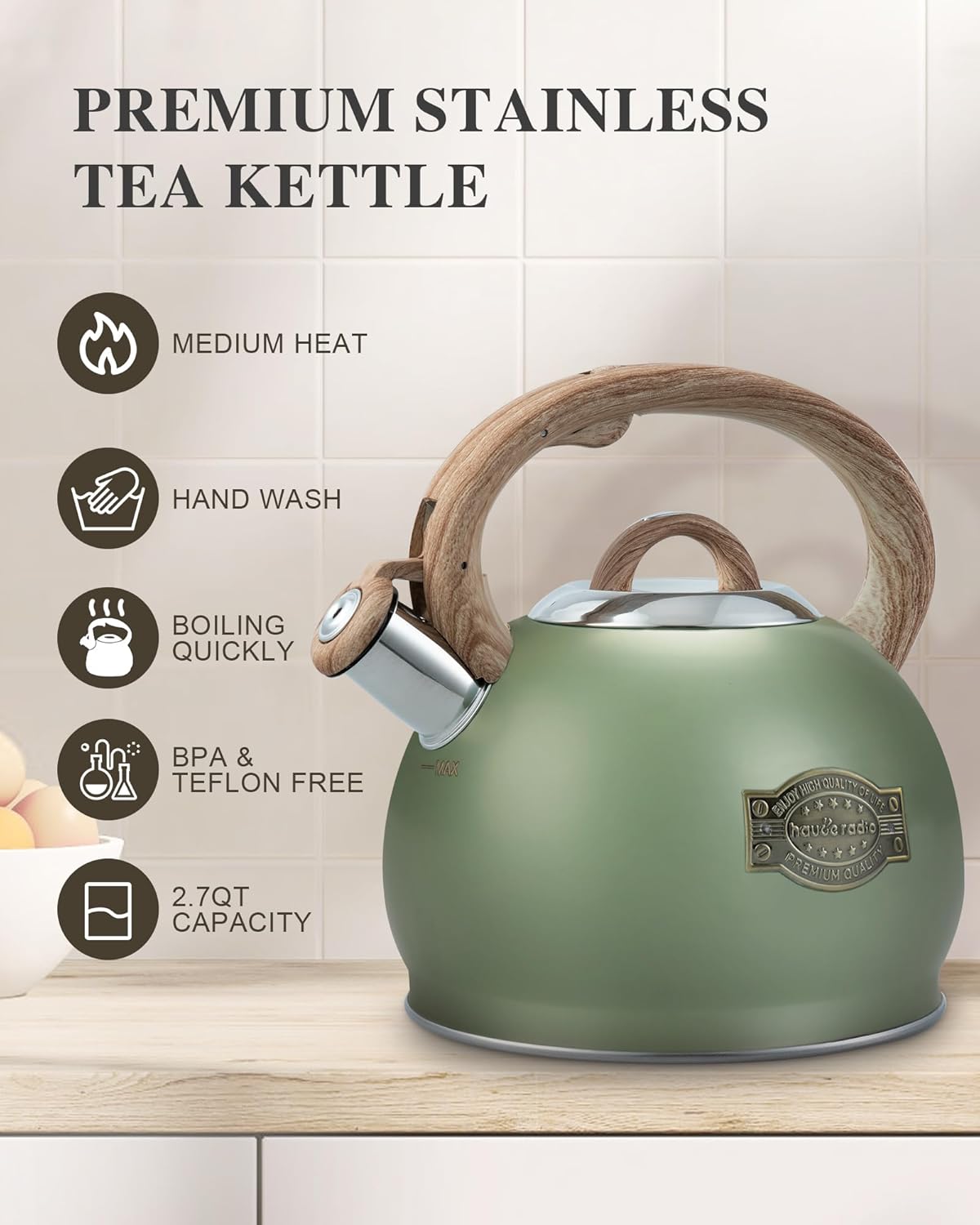 Hauce Radio 27 Quart Stovetop Whistling Tea Kettle