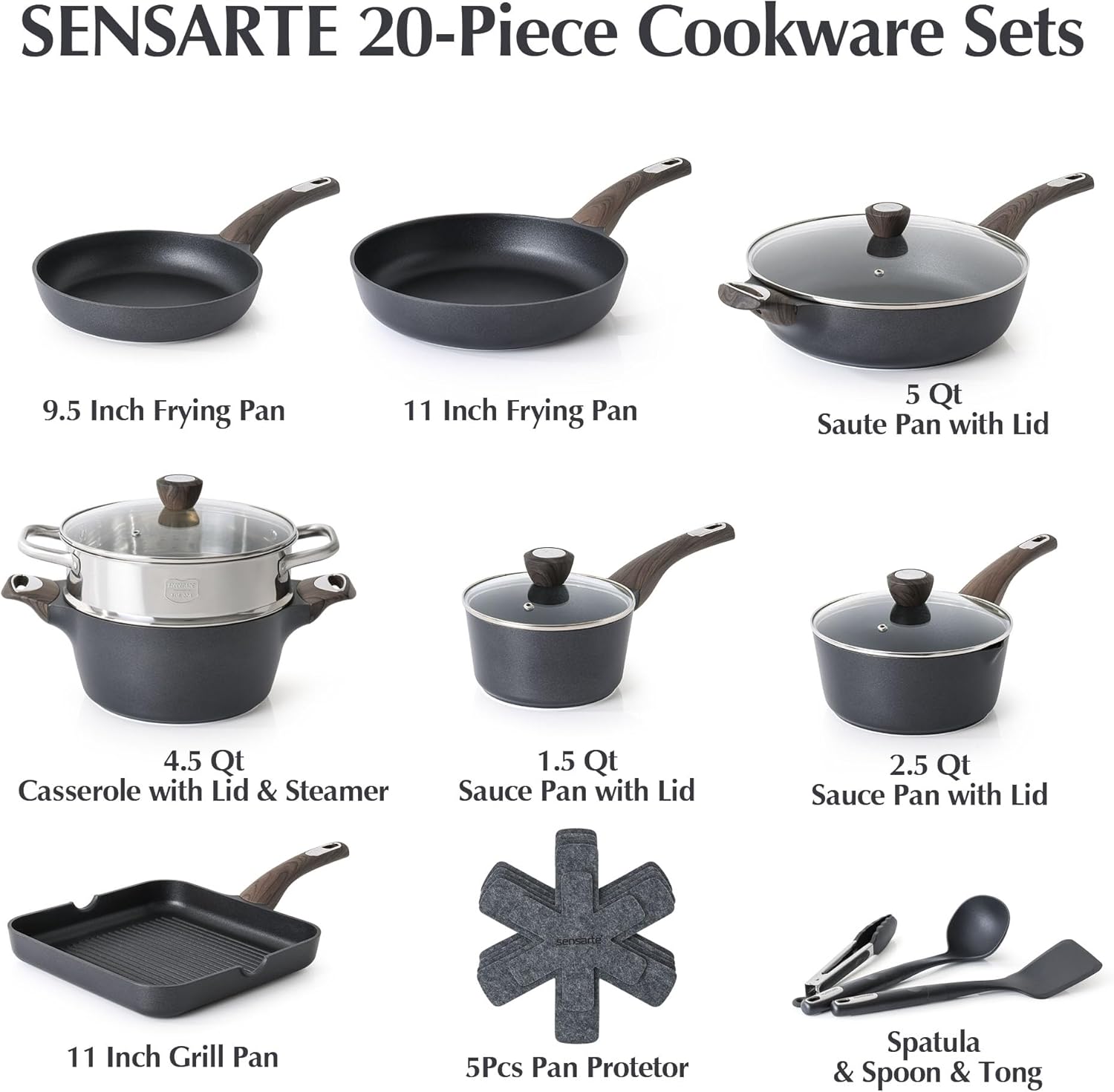 20-Piece Nonstick Cookware Set Induction Compatiblepfos-freeStay Cool Safe