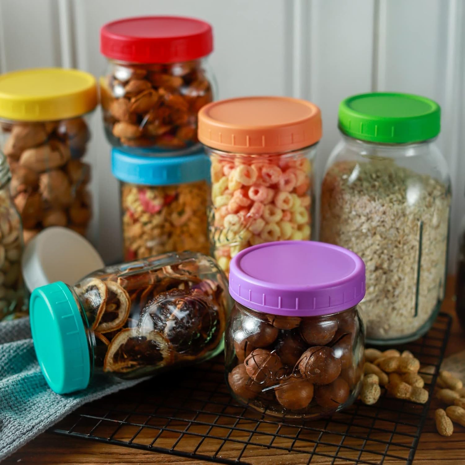 Vibrant Yellow Mason Jar Lids with Silicone Rings
