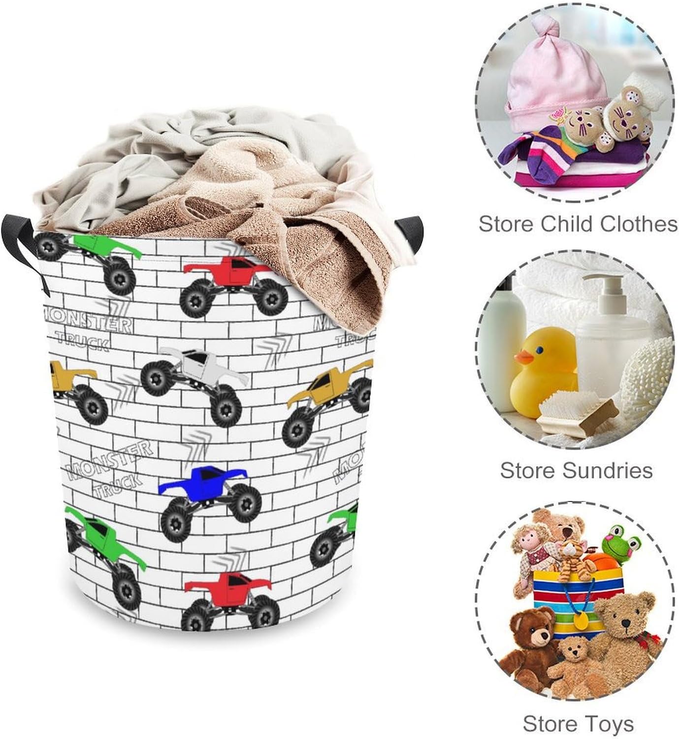MEIKKO Multicolored Cars Monster Track Laundry Hamper