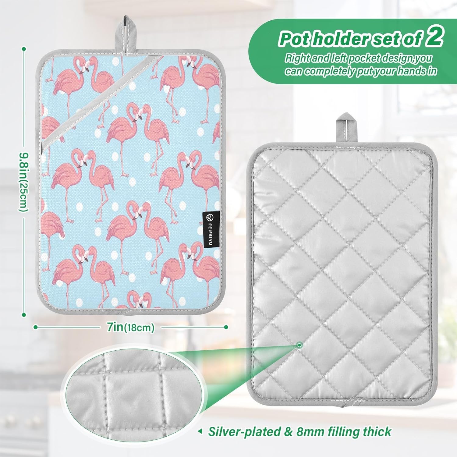 Durable Pink Flamingo Oven Mitts Heat Resistant Potholders for Kitchen