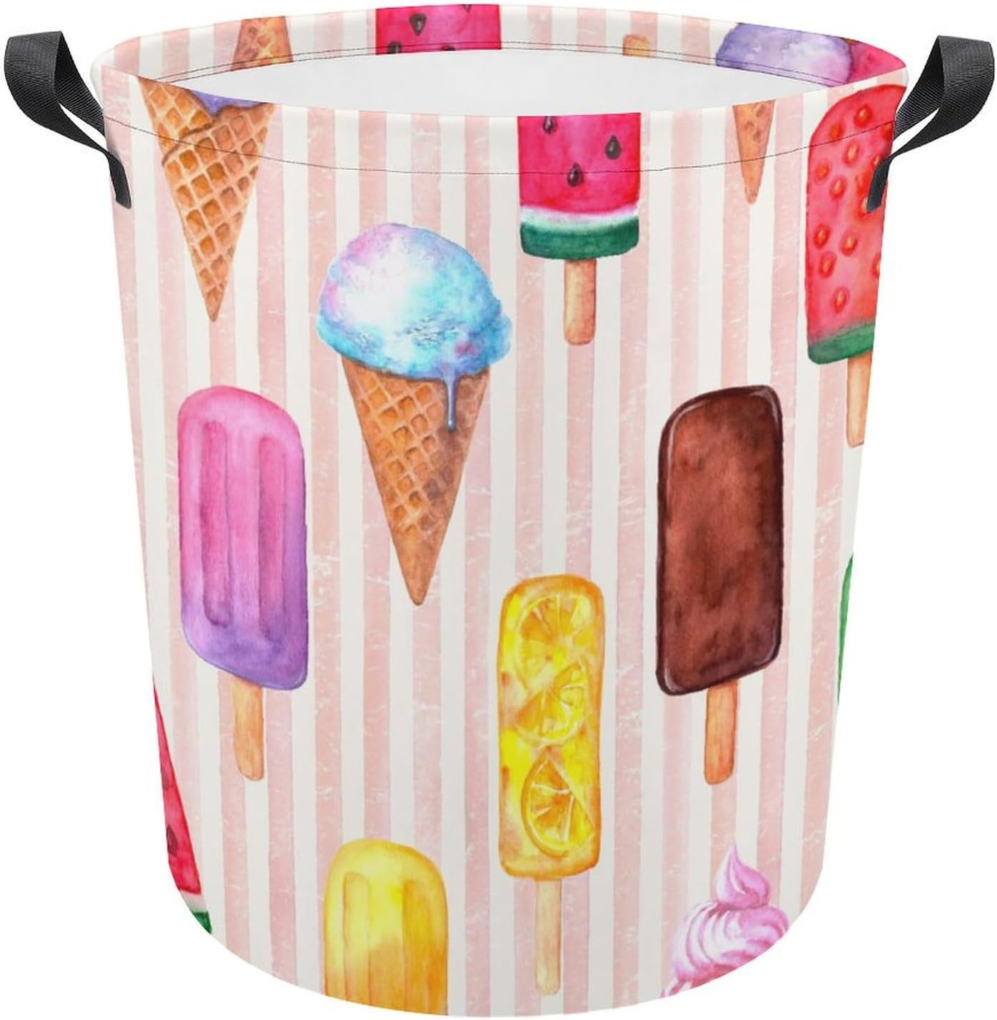Retro Watercolor Ice Cream Laundry Basket with Handles