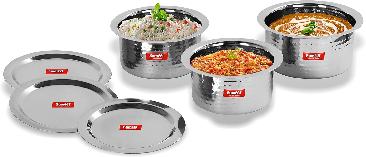Sumeet Stainless Steel Hammered Texture 3-Piece Cookware Set