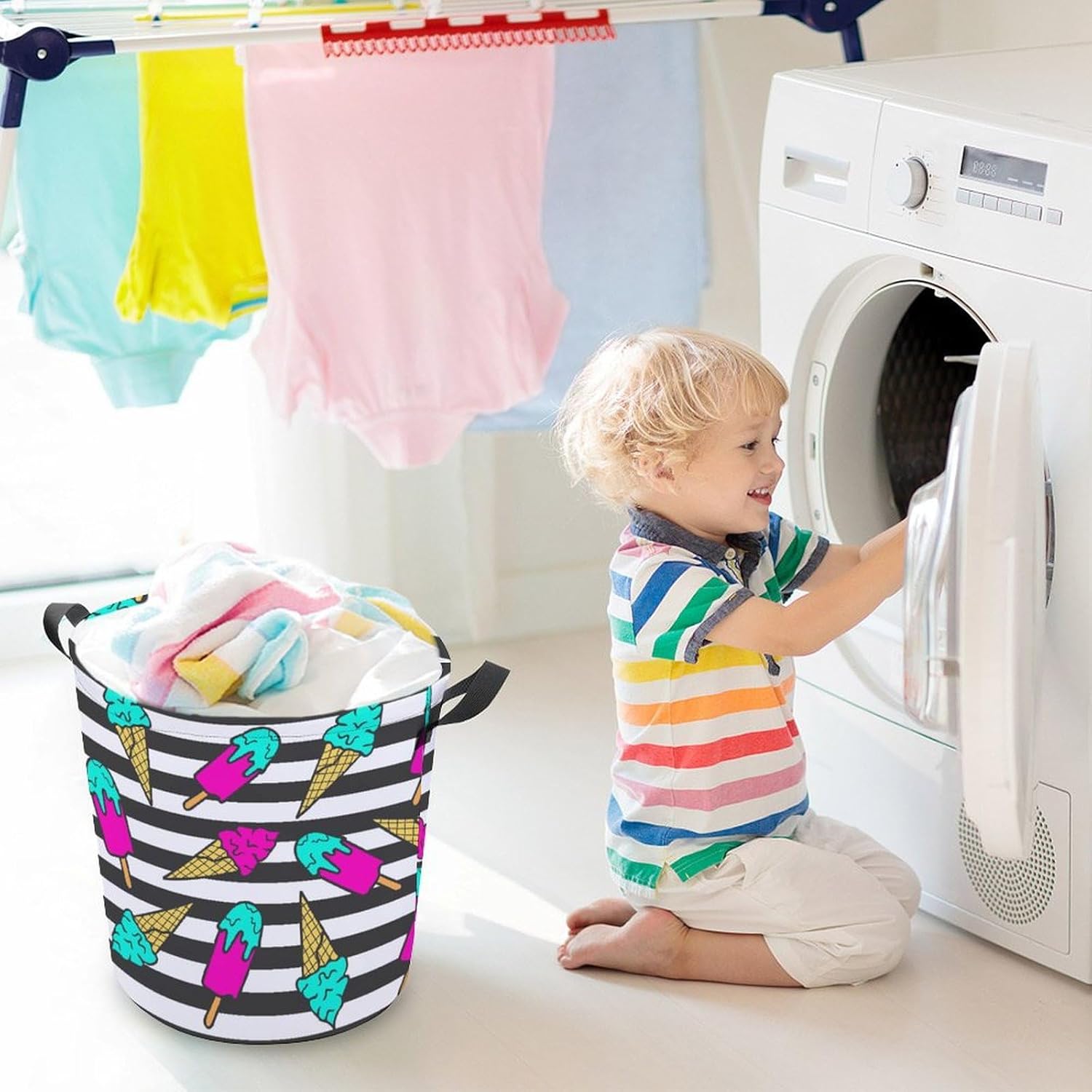 MEIKKO Colorful Ice Cream Summer Laundry Hamper
