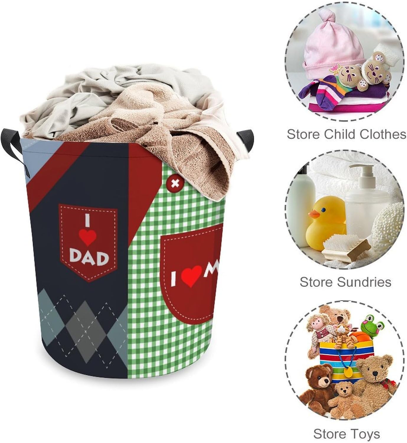 I Love Mom Water-Resistant Collapsible Laundry Basket Family-Friendly Use