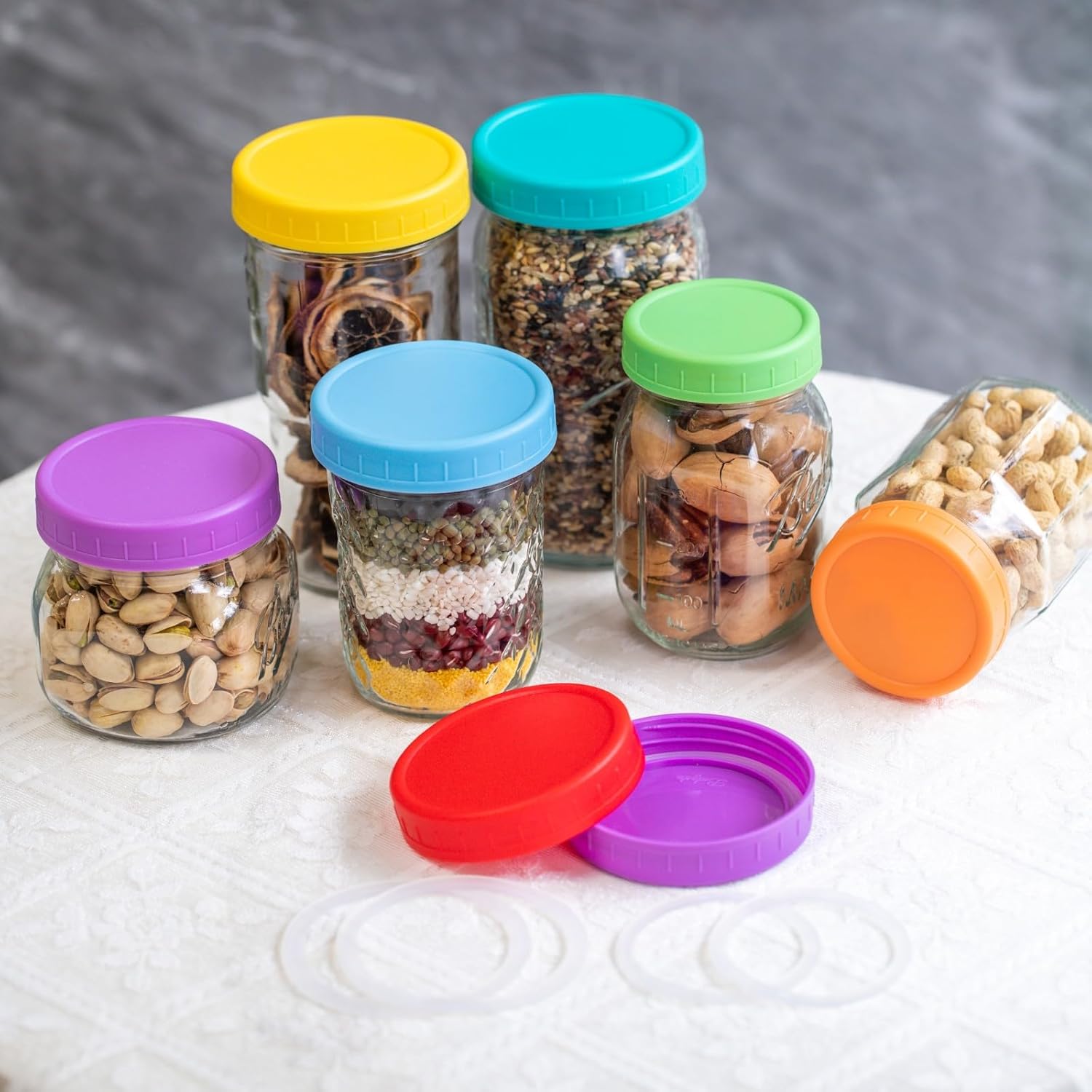 Plastic Mason Jar Lids w Silicone Rings