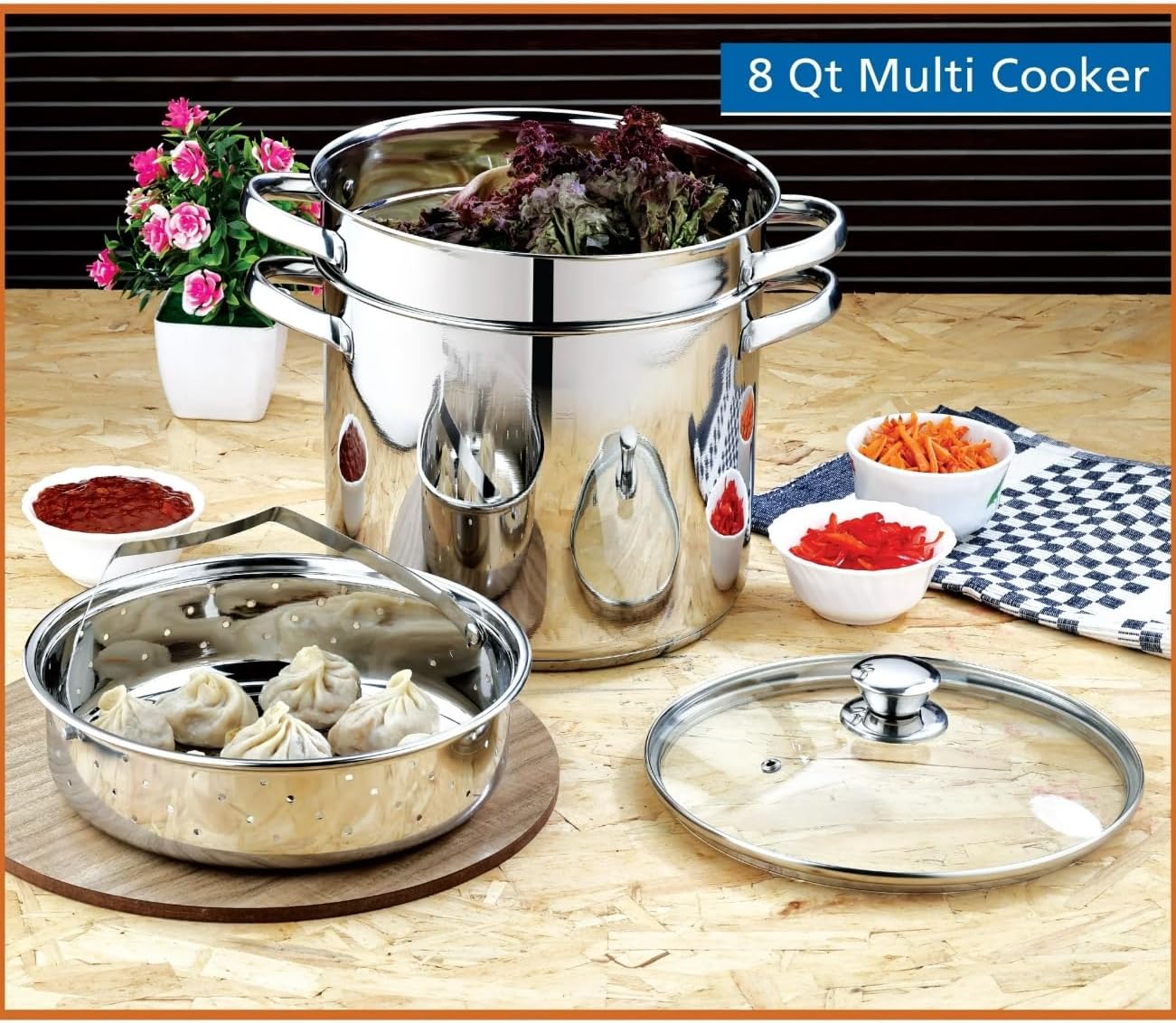 GDUFAMIU 8-Quart Multi-Cooker Set with Glass Lid