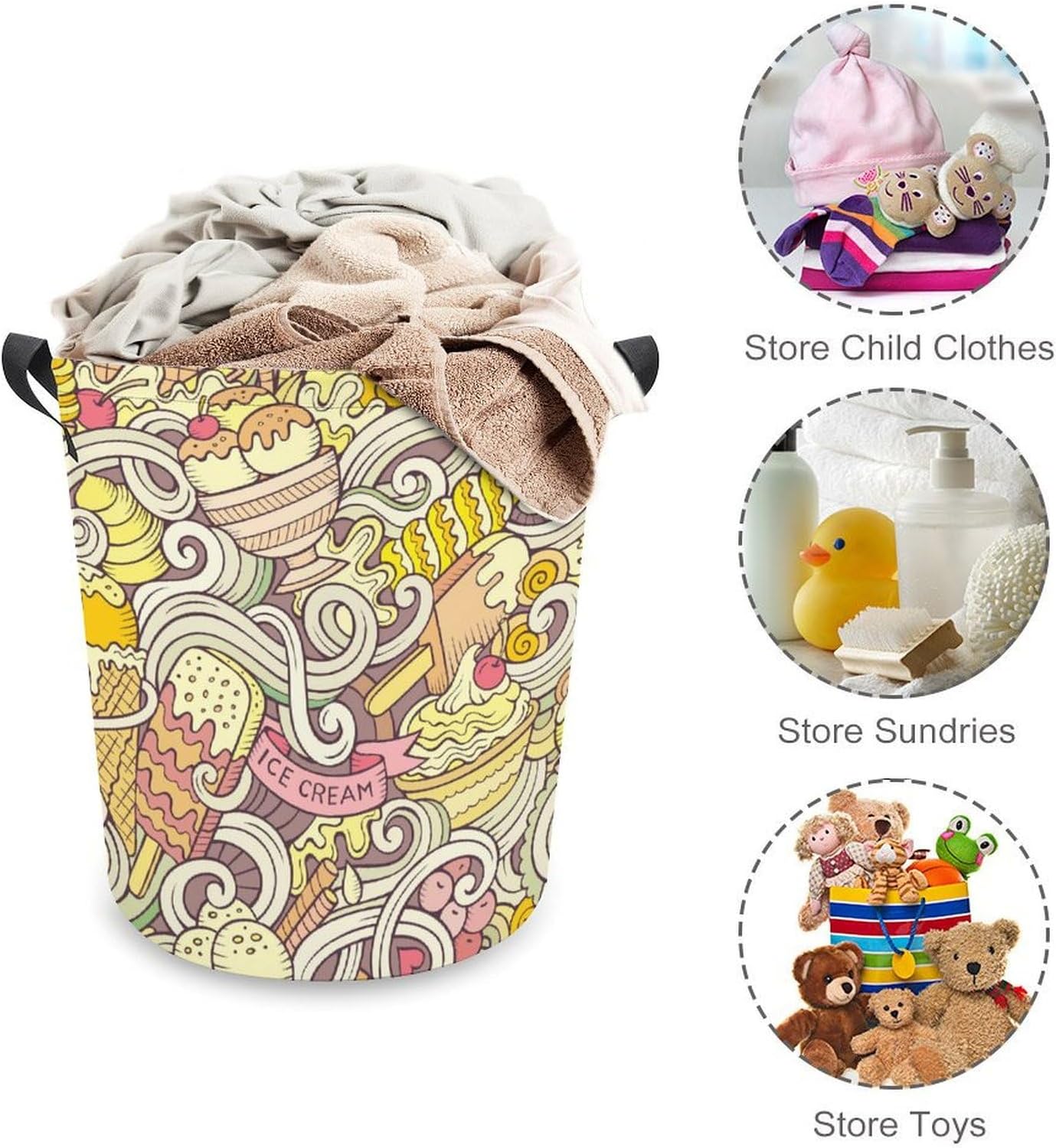 MEIKKO Cartoon Retro Ice Cream summer laundry hamper