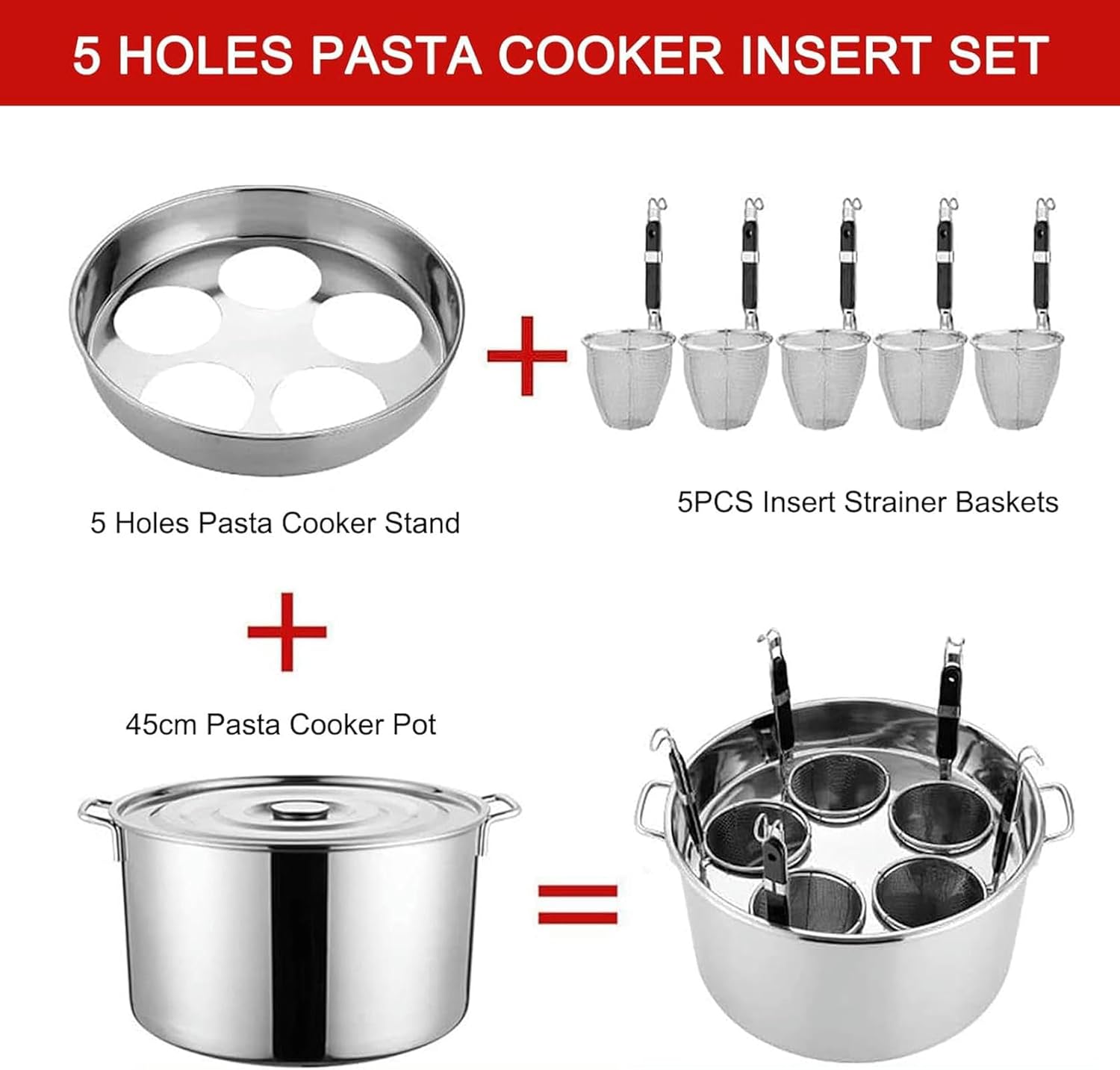 Multipurpose 5-Hole Pasta Pot with Side Strainer for Easy Cooking