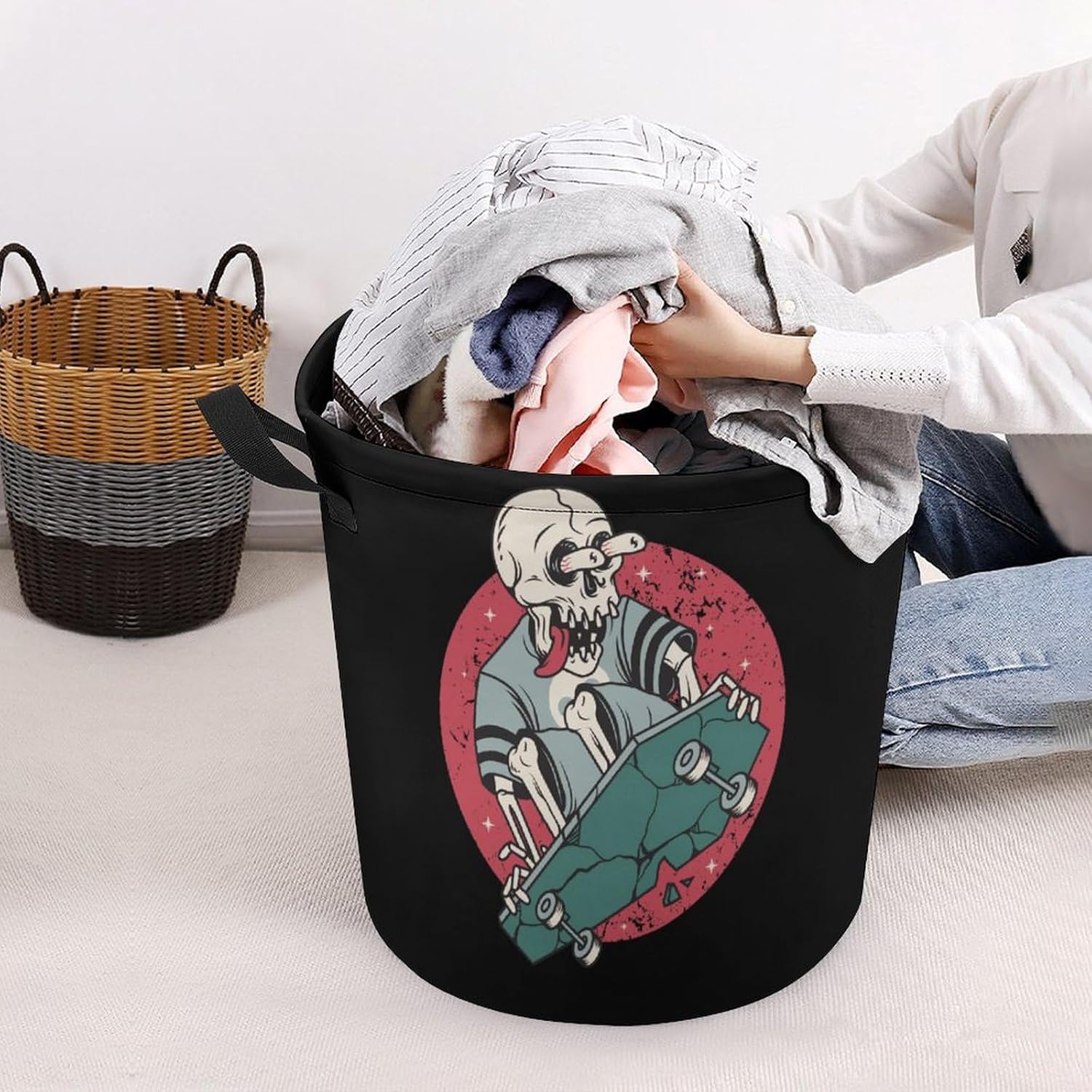 OV2925MEI skull print skateboard laundry hamper