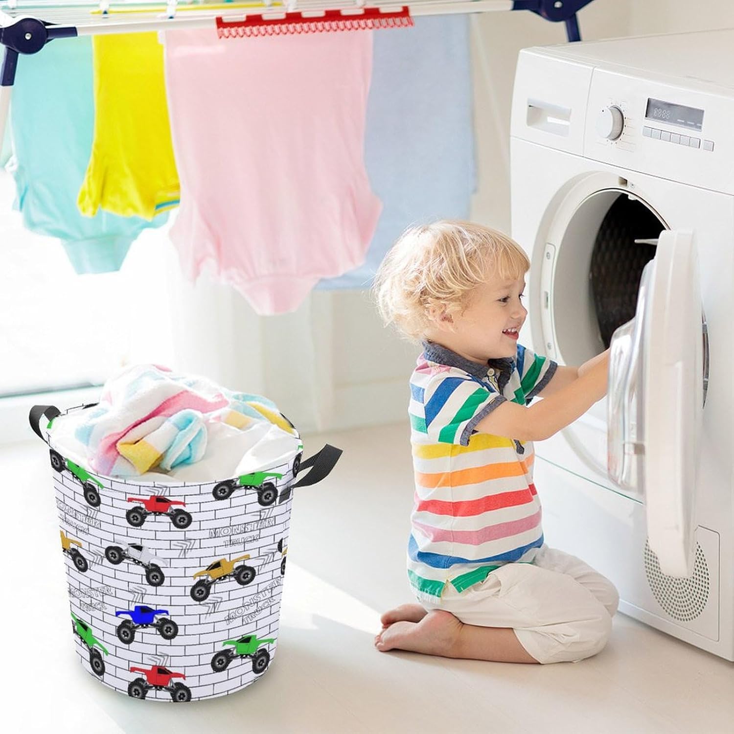 MEIKKO Multicolored Cars Monster Track Laundry Hamper