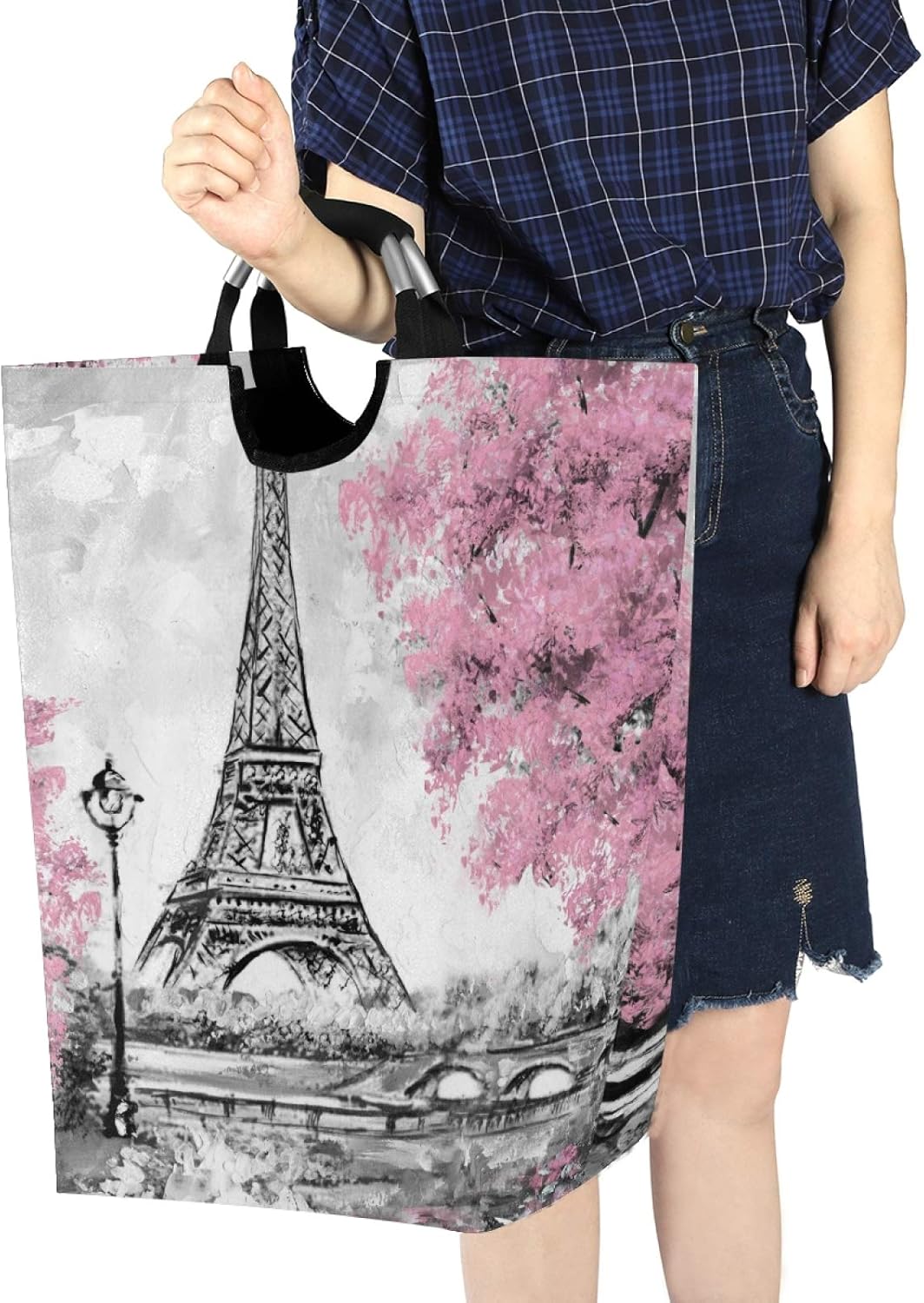 Xigua Pink Paris Tower Laundry Hamper