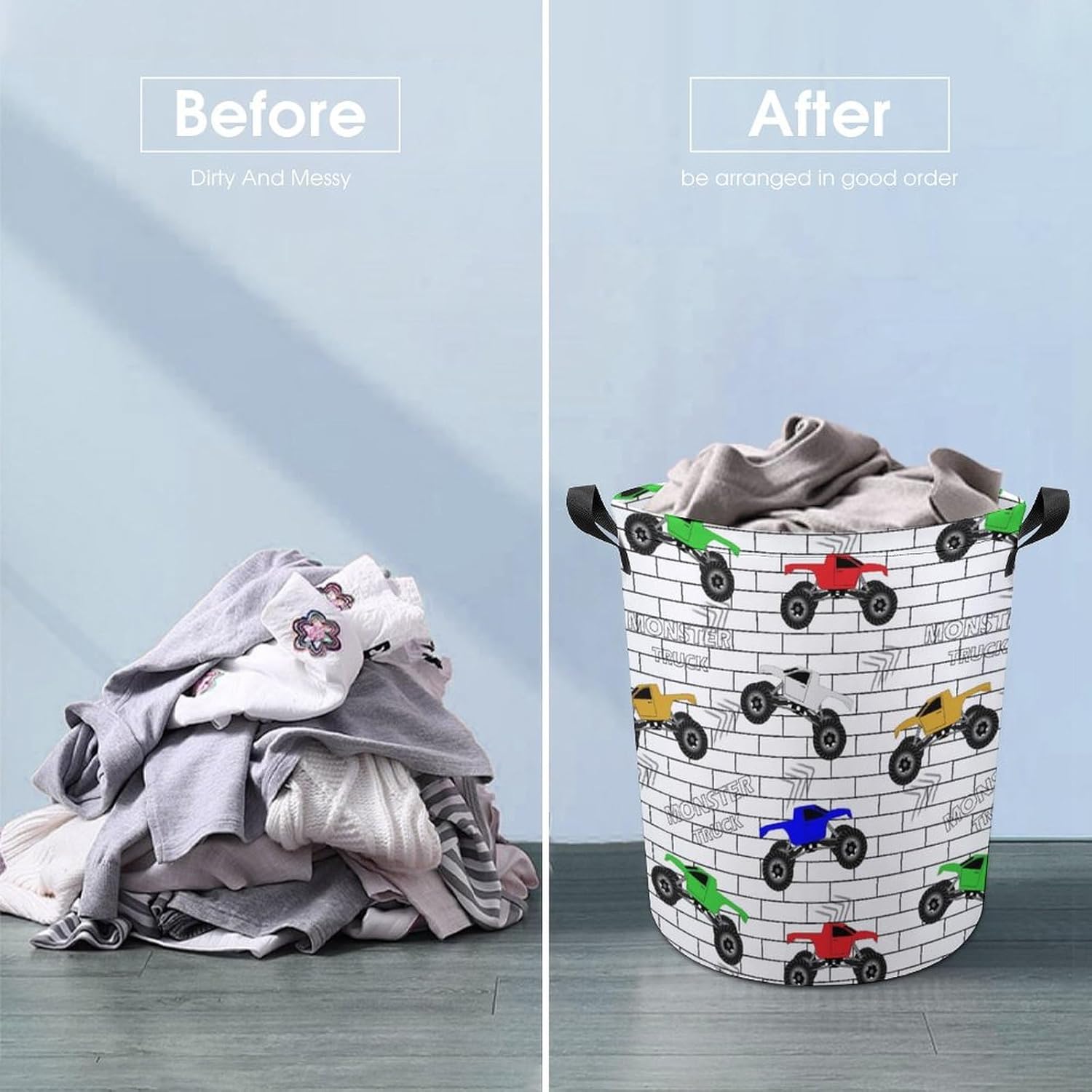 MEIKKO Multicolored Cars Monster Track Laundry Hamper