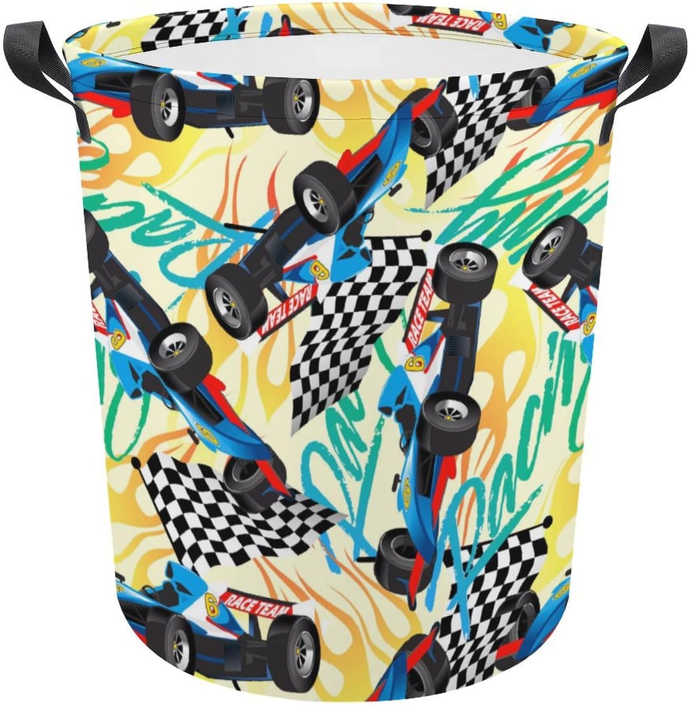 Racing with Checkered Flag Laundry Hamper Waterproof Clothes Basket with Easy Carry Handles