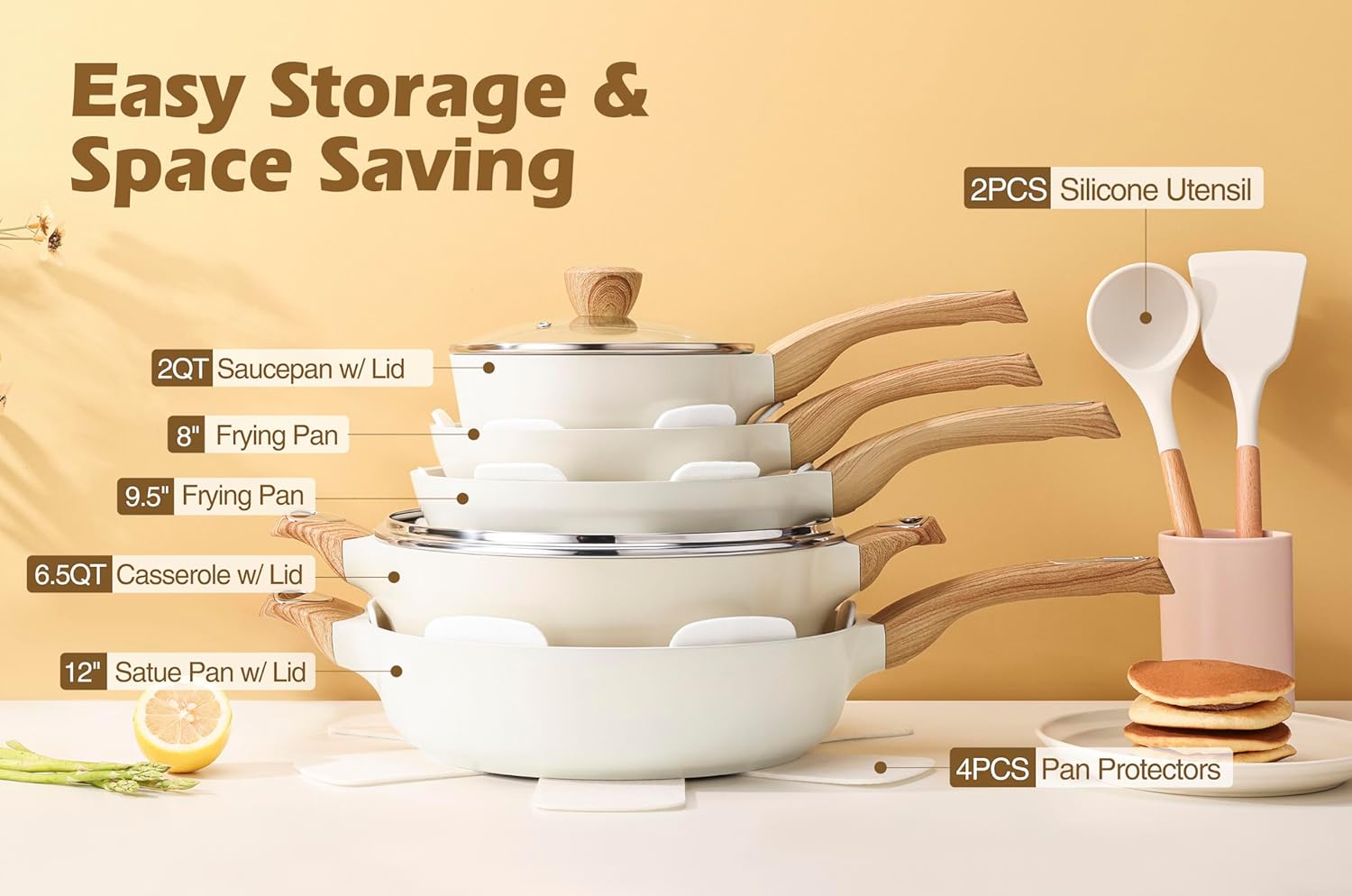 Healthy Ceramic Cookware Set Nonstick 14-Piece for Induction Cooking Kitchen Use