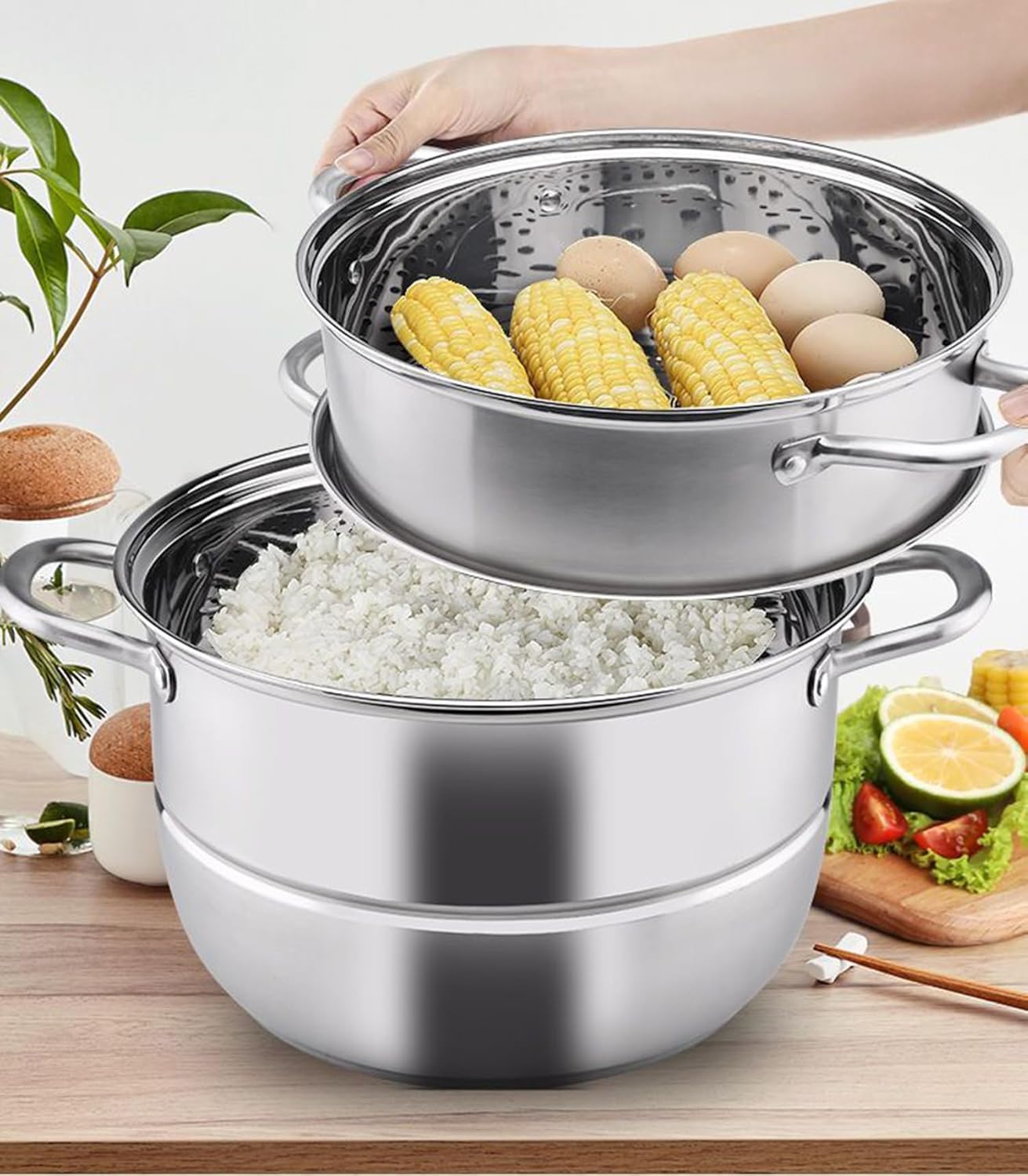 11-inch Stainless Steel Steamer Pot with Glass Lid