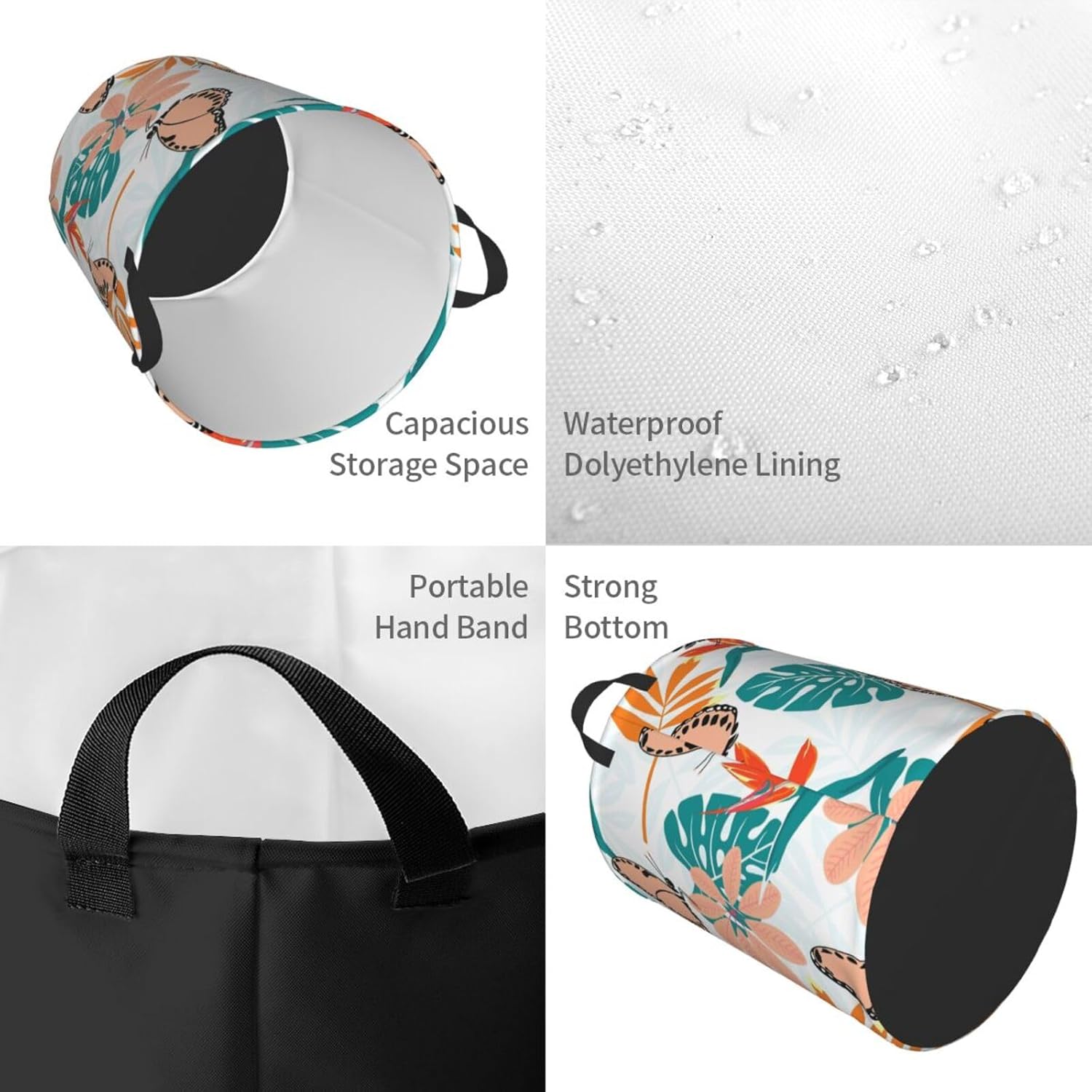 Flower Foldable Laundry Basket with Handles - Butterfly Design M